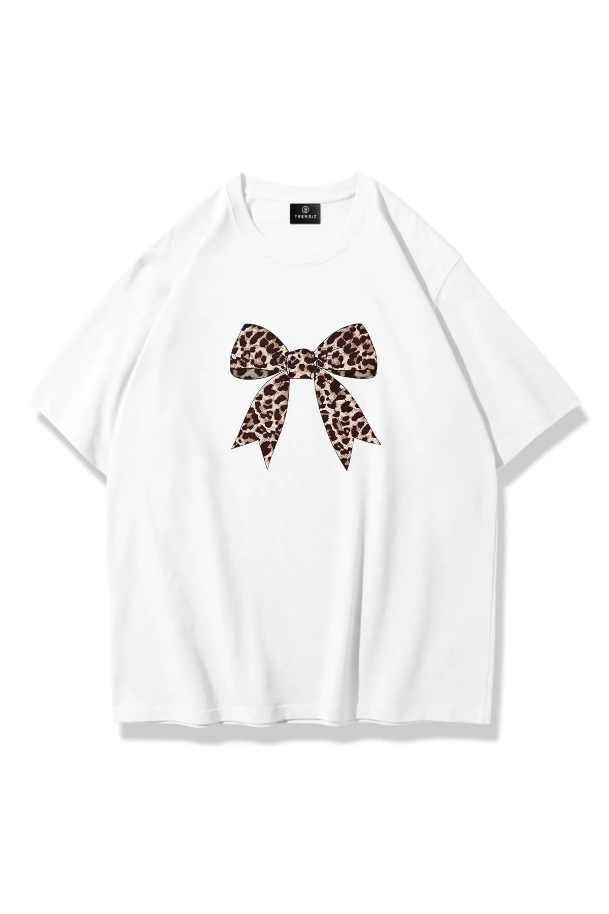 Machetta Kadın Leopar Kurdele Baskılı Oversize %100 Pamuk T-shirt