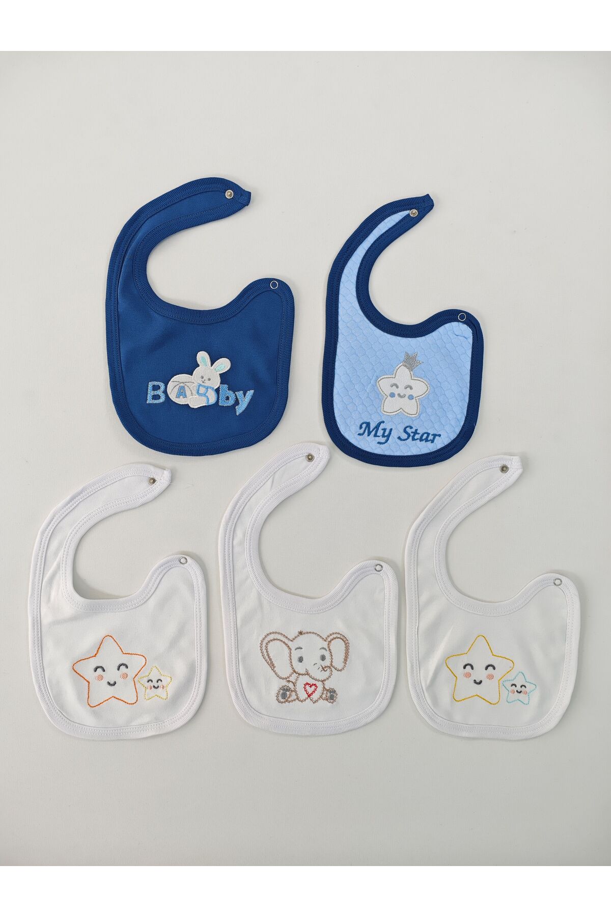 Tomuycuk %100 Pamuklu 5'li Erkek Bebek Önlüğü Yakalık Mama Önlüğü Çift Katlı Çıtçıtlı Fular Salya Önlüğü fotoğrafı 6 (önizleme)