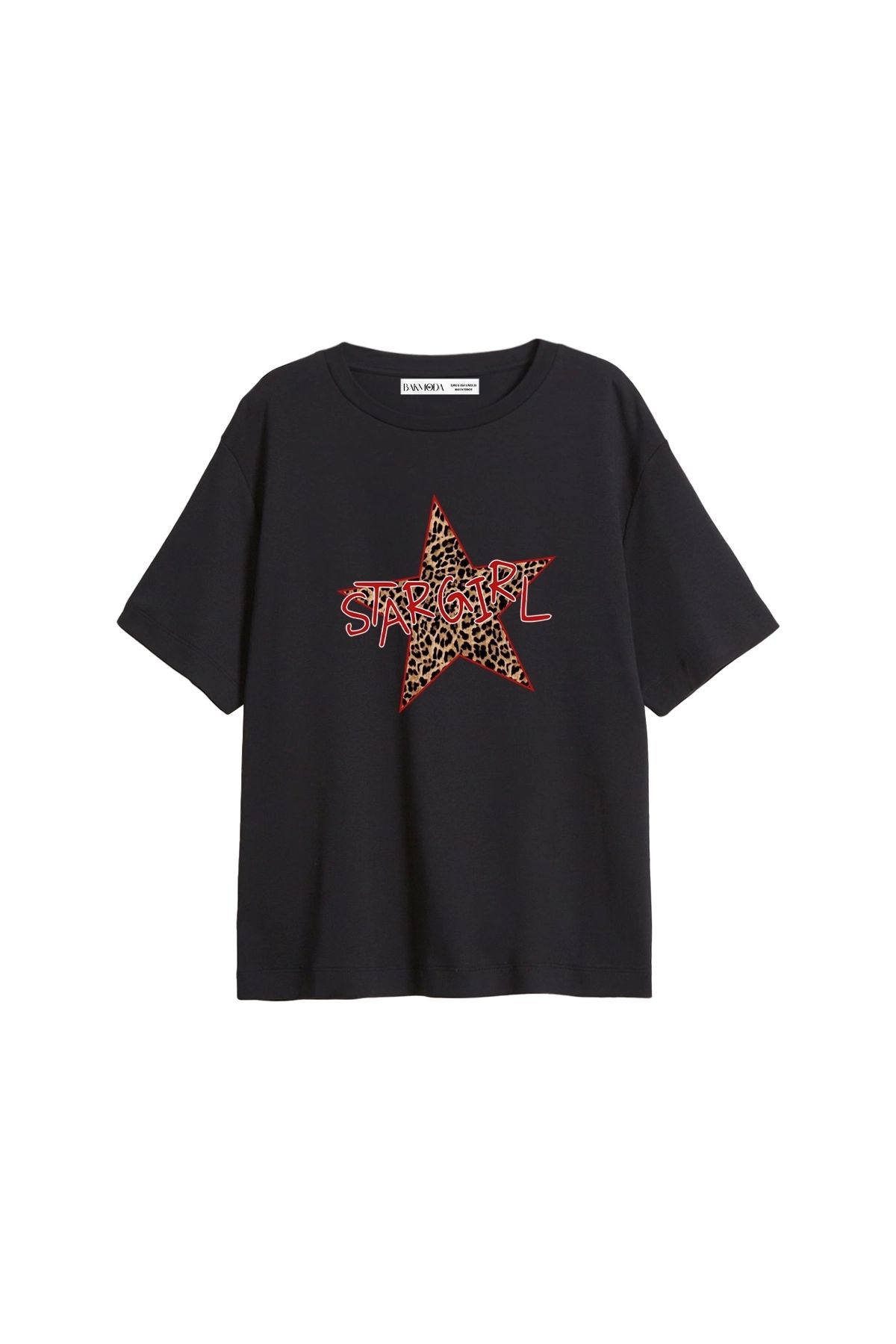 CİNEMA MODA Starz Girl Baskılı Relaxed Fit Siyah Kadın Tshirt