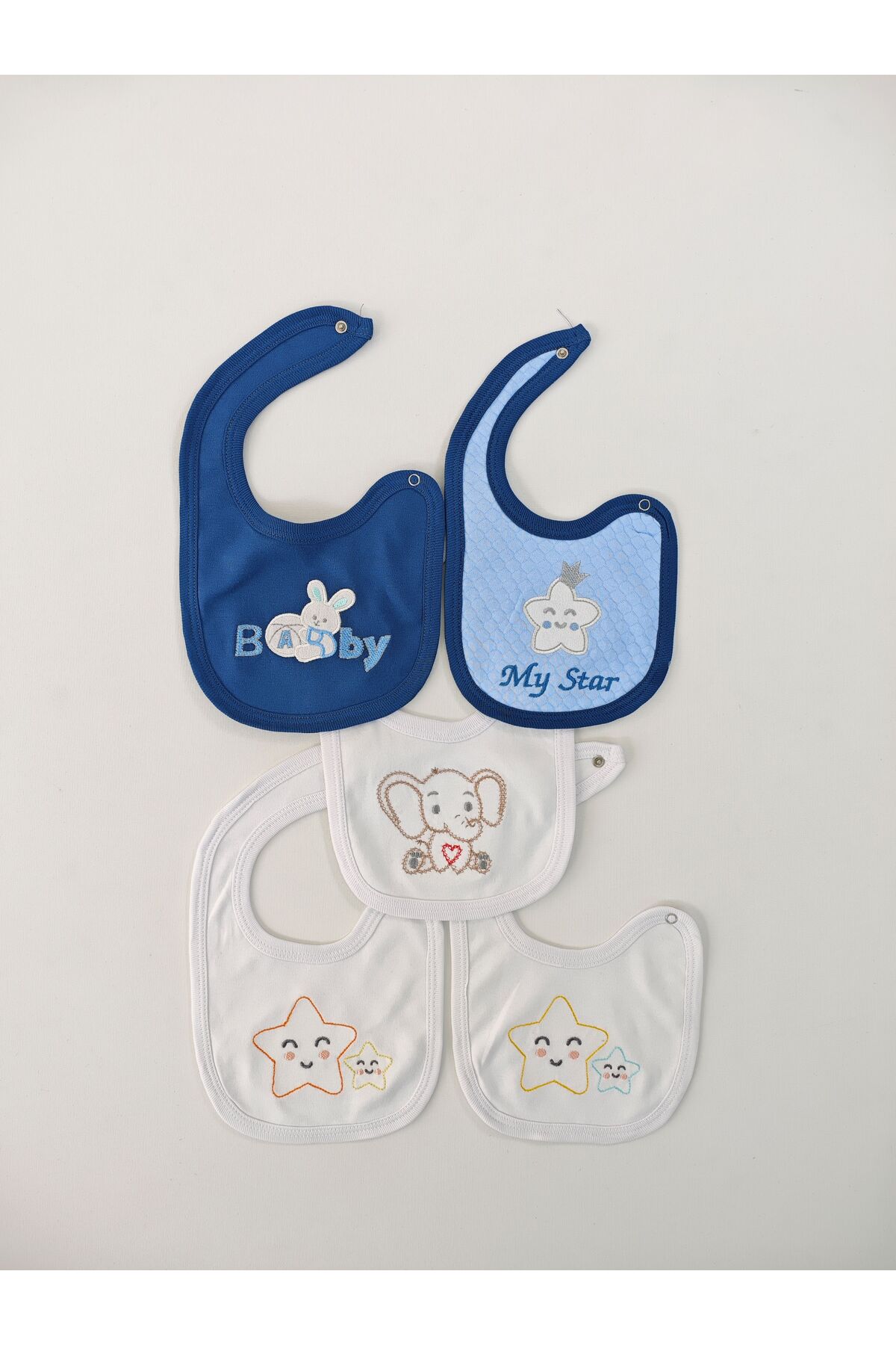 Tomuycuk %100 Pamuklu 5'li Erkek Bebek Önlüğü Yakalık Mama Önlüğü Çift Katlı Çıtçıtlı Fular Salya Önlüğü fotoğrafı 5 (önizleme)