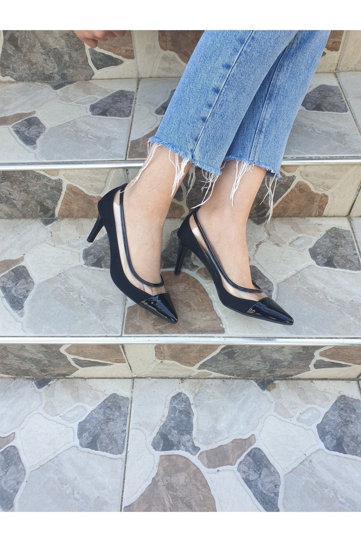 Elvis-Women's Stiletto Heeled Shoes Fahrsheer Transparent Black 1