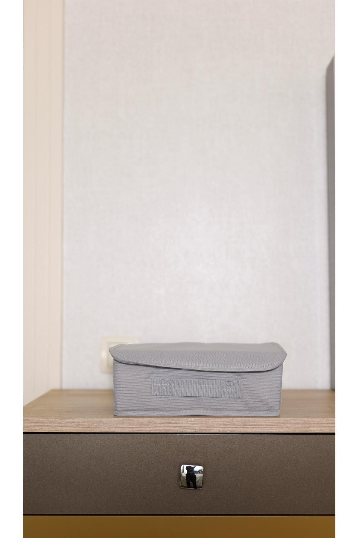 ON-ARS TEKSTİL Gri Kapaklı Dolap Çekmece Içi Takı Çamaşır Katlanır Saklama Kutusu Sepet 30x23x11 Cm