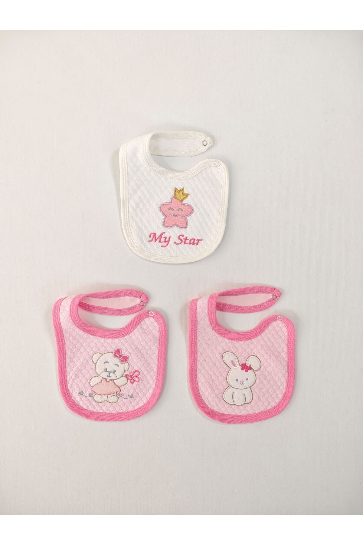 Tomuycuk-100% Cotton 3-Piece Baby Girl Bib Collar Baby Bib Double Layer Snap Scarf Drool Bib 3