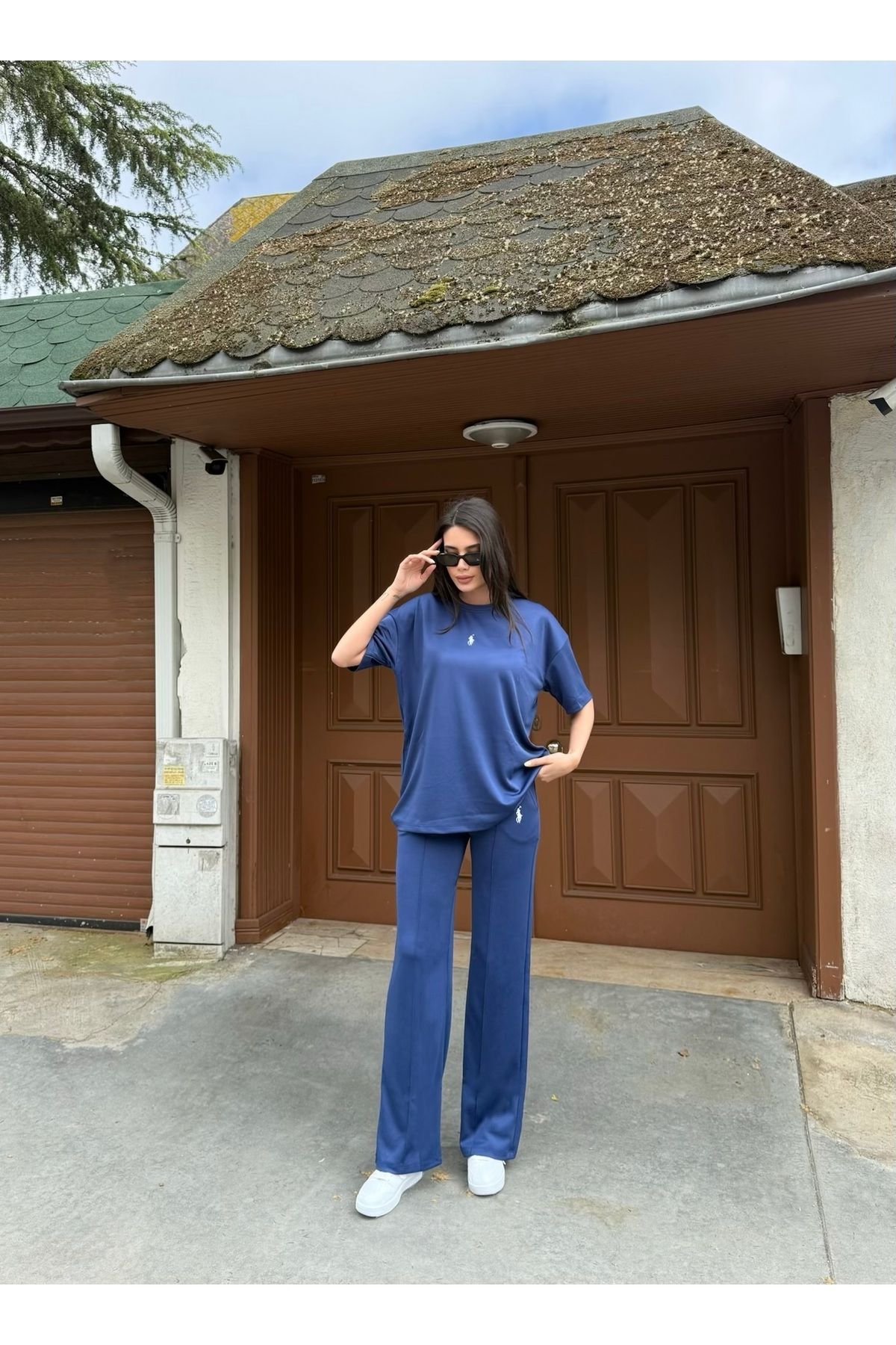 LE CARAMBOLE-Women's Navy Blue Modal Fabric Tshirt and Pants Double Bottom Top Set 4