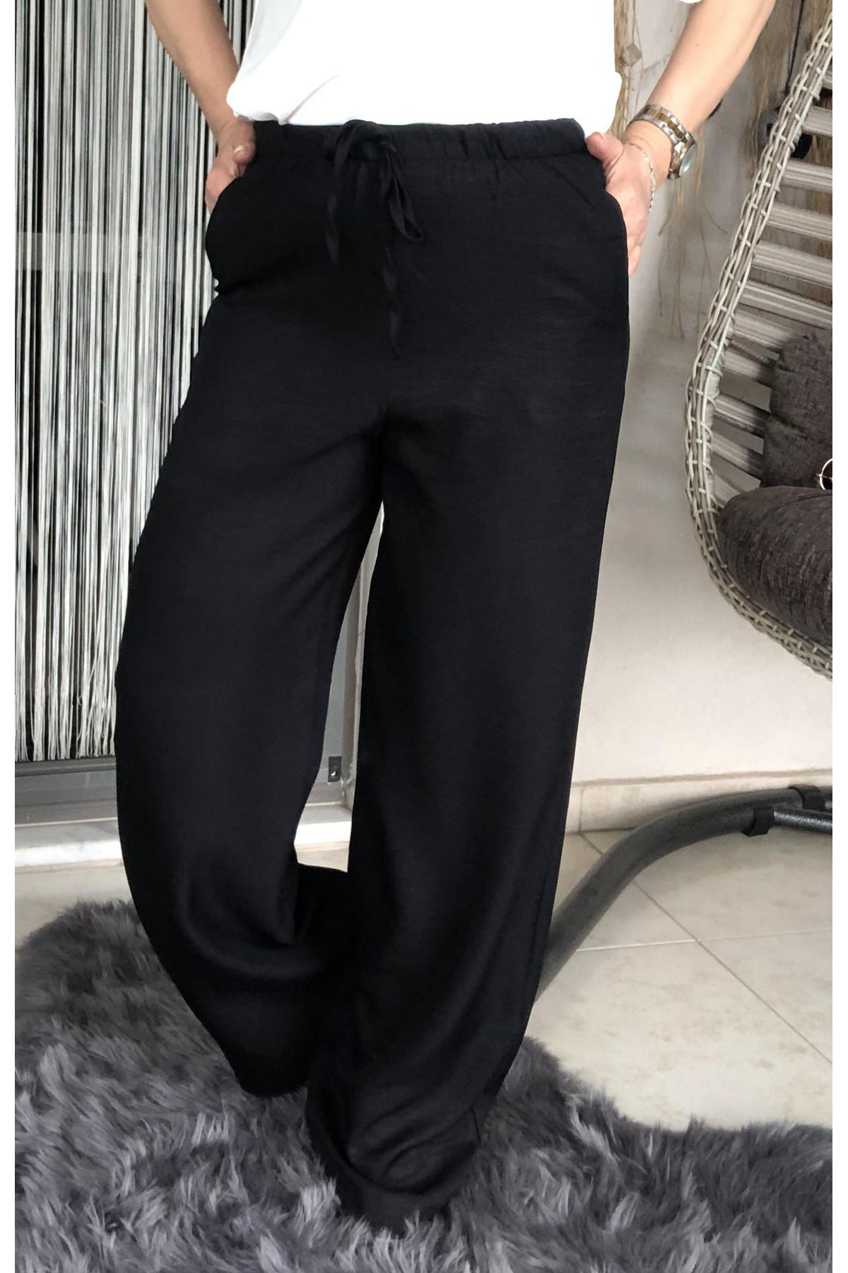 Dila Butik-Ayrobin Linen Trousers with Elastic Waist 6