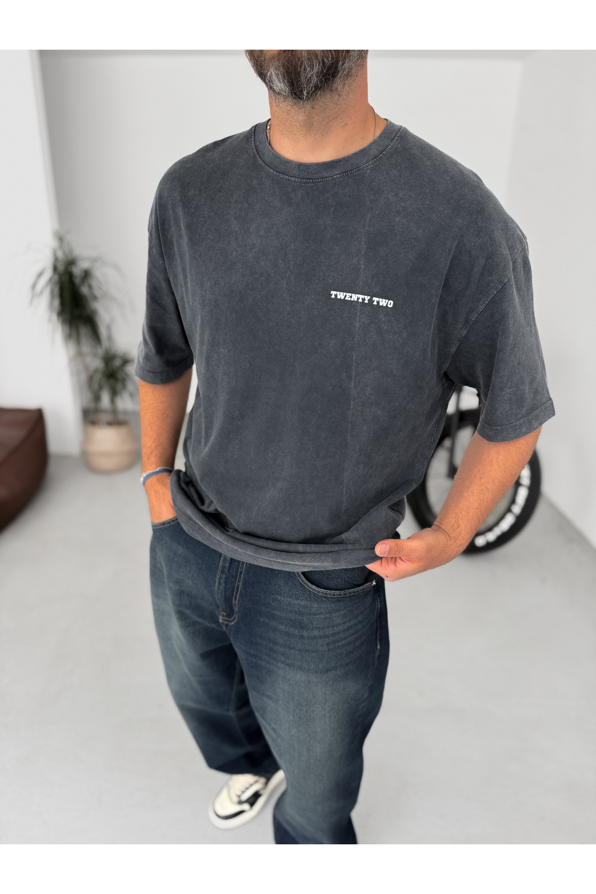 BYBASICMAN-Black 22 Printed Washed Oversize T-Shirt Pm-095 6
