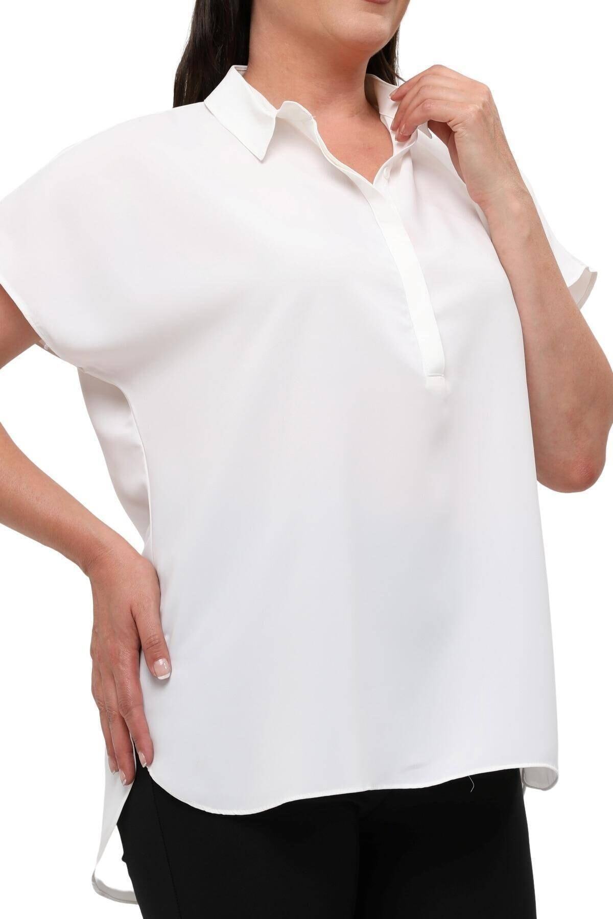 Hanezza-Plus Size Women's Blouse - Polo Neck Half Sleeve with Stylish Design and Jesica Fabric 6