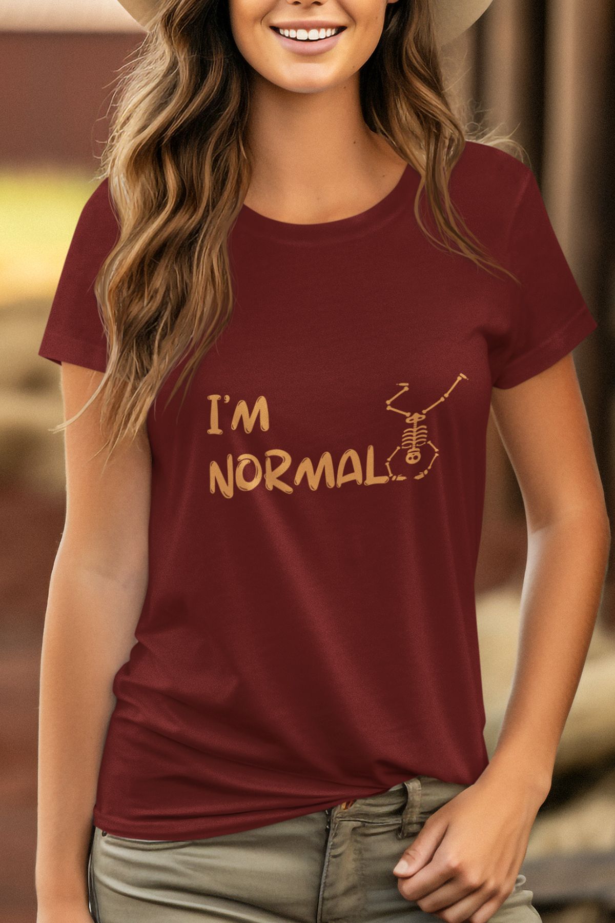 qoeuyl boutique I 'm normal İskelet Baskılı Eğlenceli Hediyelik Renkli Unisex T-Shirt