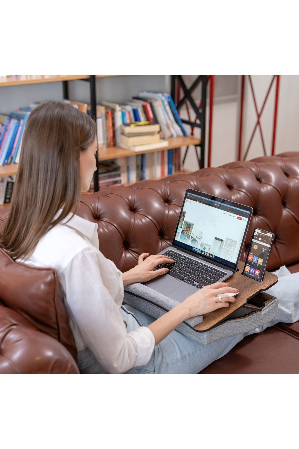Tilt Adjustable 13" And 15.6" Laptop Stand With Cushion Portable Phone Compartment Table-LS031