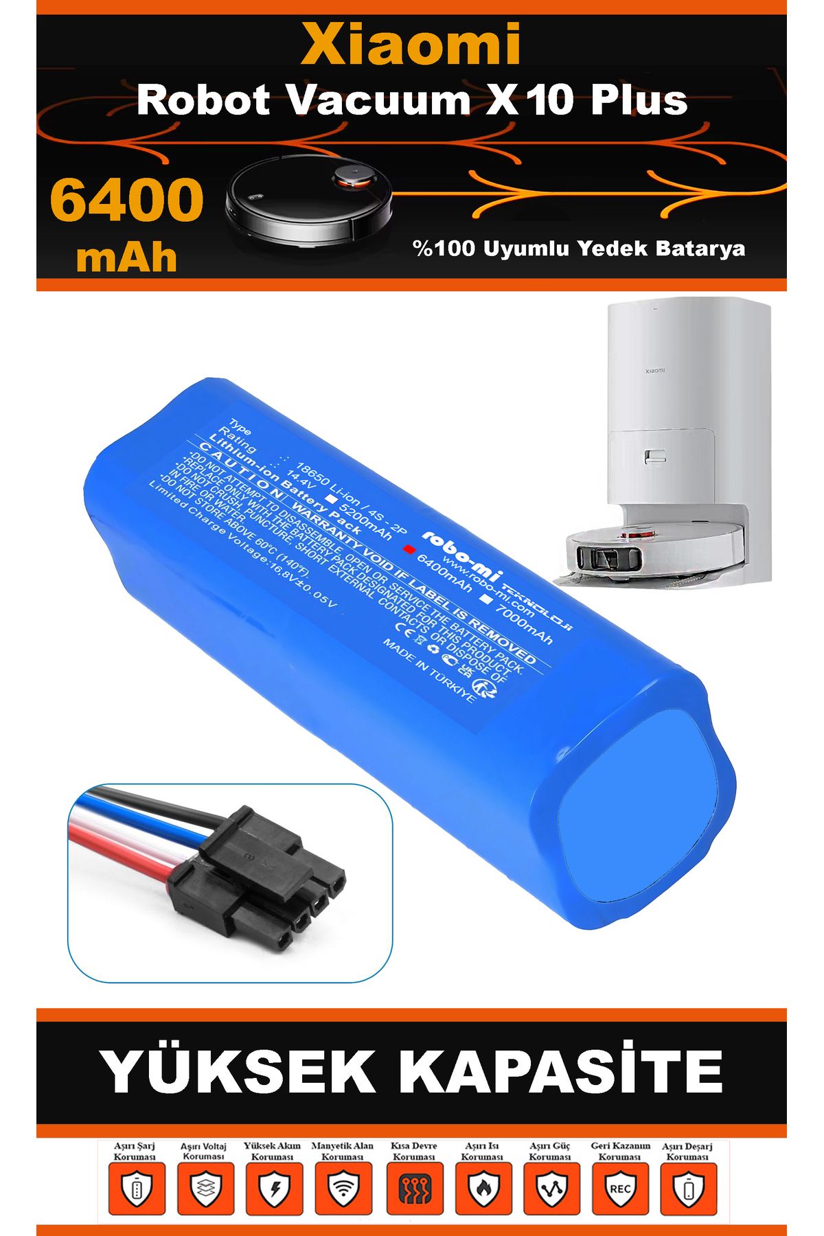 robo-mi Xiaomi Robot Vacuum X10 PLUS Uyumlu Robot Süpürge Bataryası 6400MAH (Yüksek Kapasite)