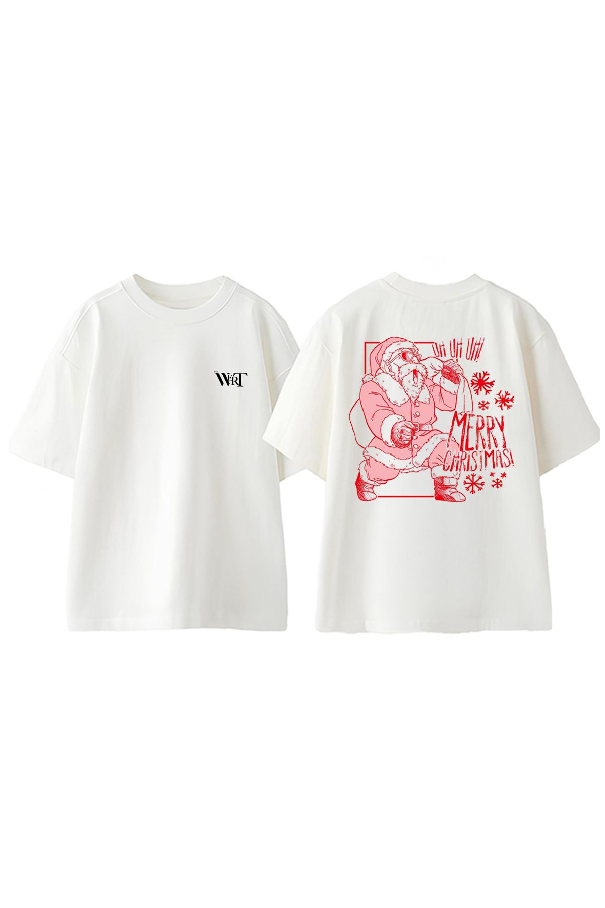THEWERT Merry Christmas Tasarım Sırt Baskılı Pamuk Beyaz Oversize T-shirt