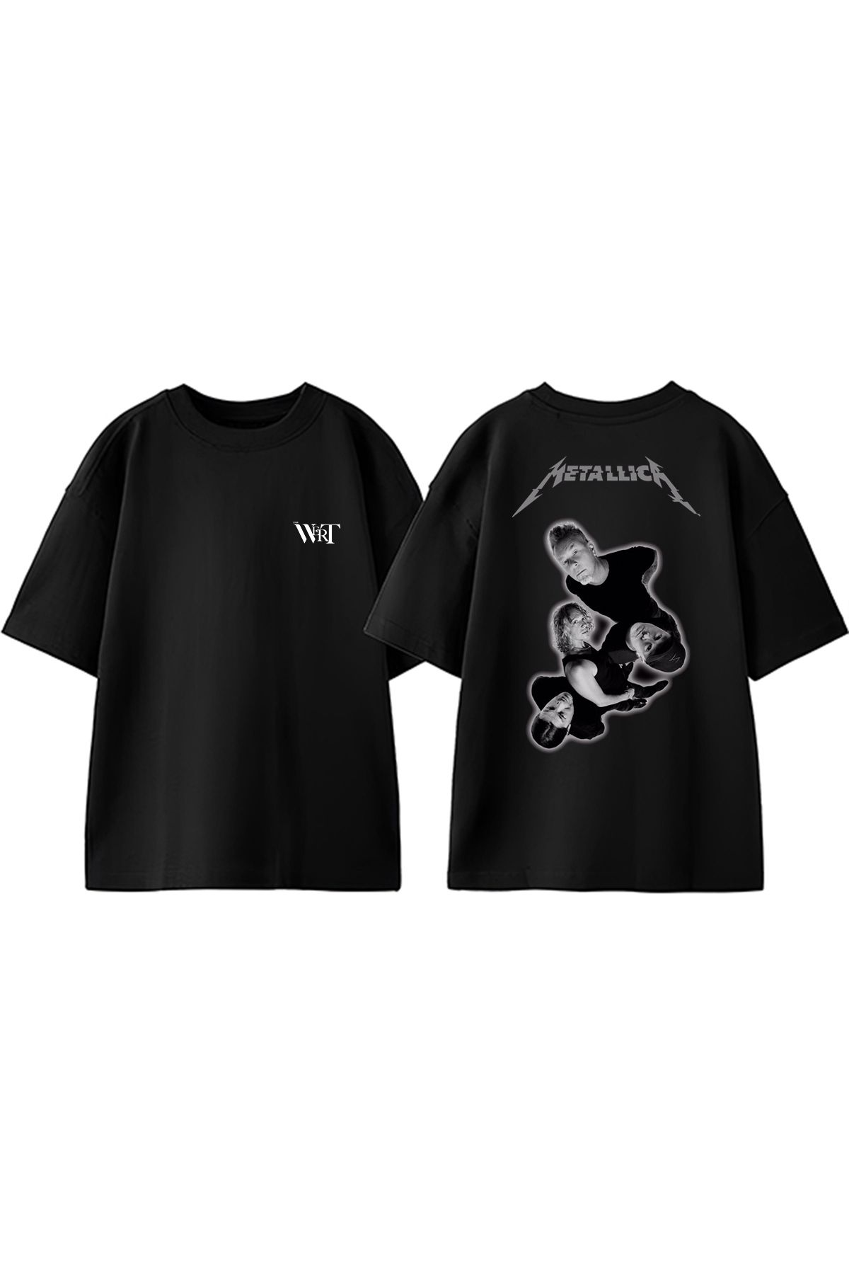 THEWERT Metallica Band Men Tasarım Sırt Baskılı Pamuk Siyah Oversize T-shirt