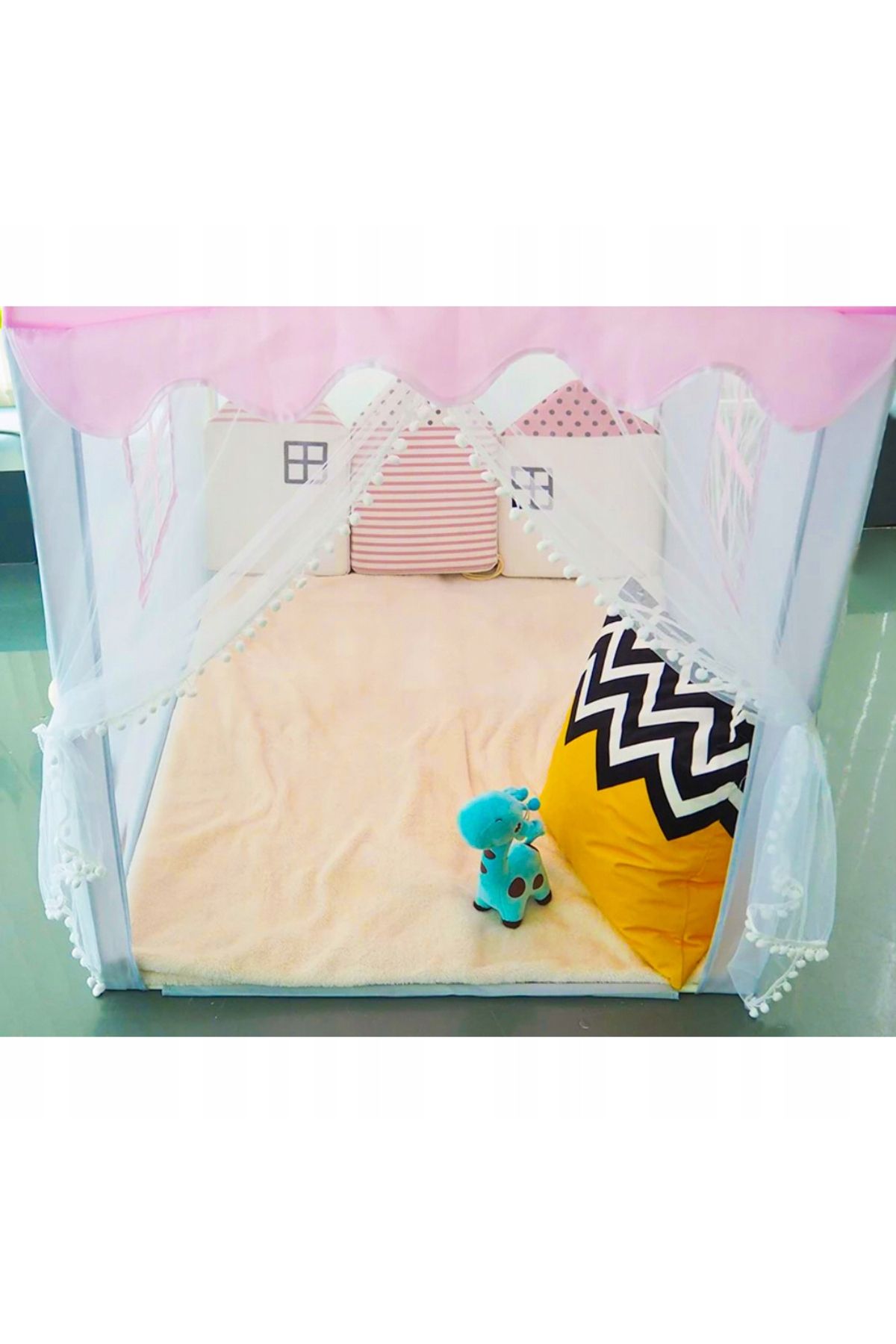 zola-Children's playhouse with lights, Zola®, windows, grey with pink, 130 x 100 x 115 cm 11