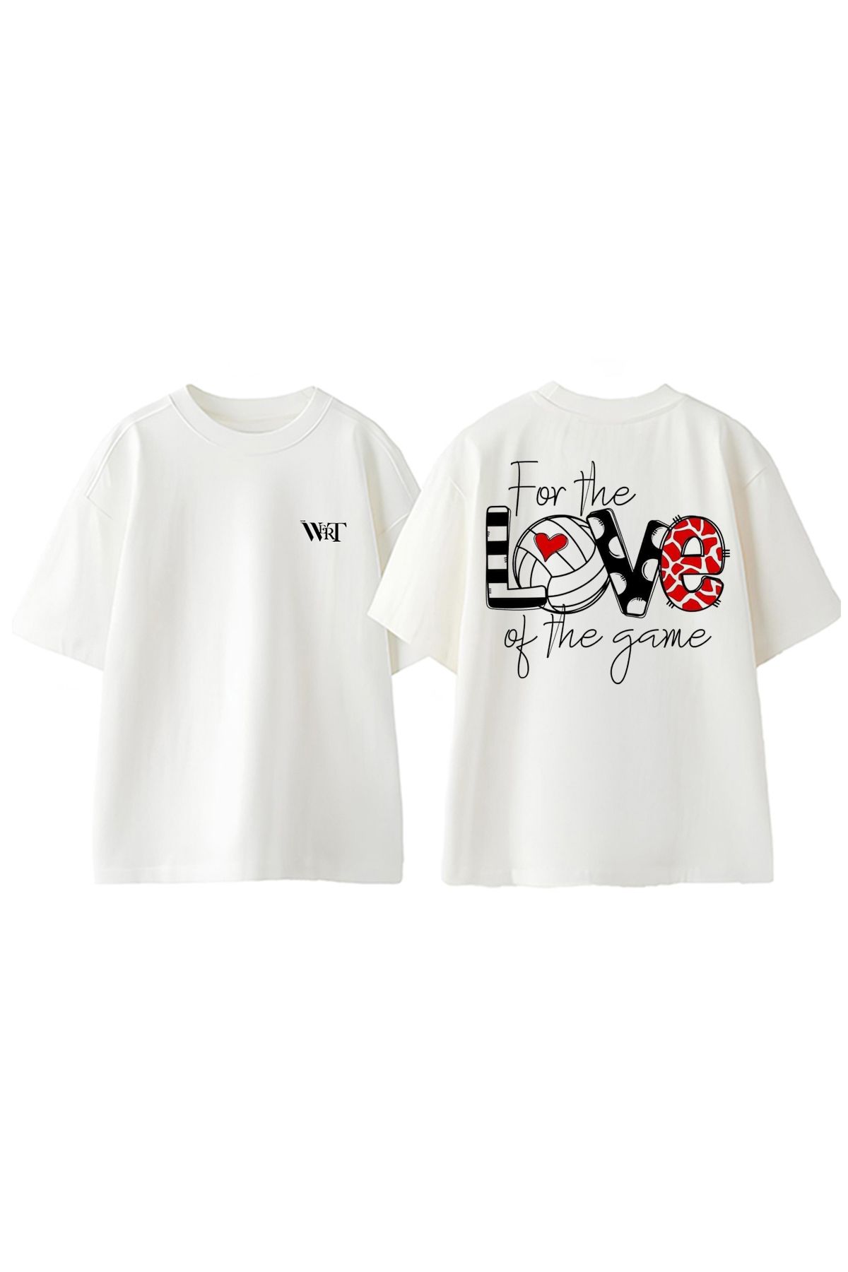 THEWERT Love Game Volleyballl Tasarım Sırt Baskılı Pamuk Beyaz Oversize T-shirt