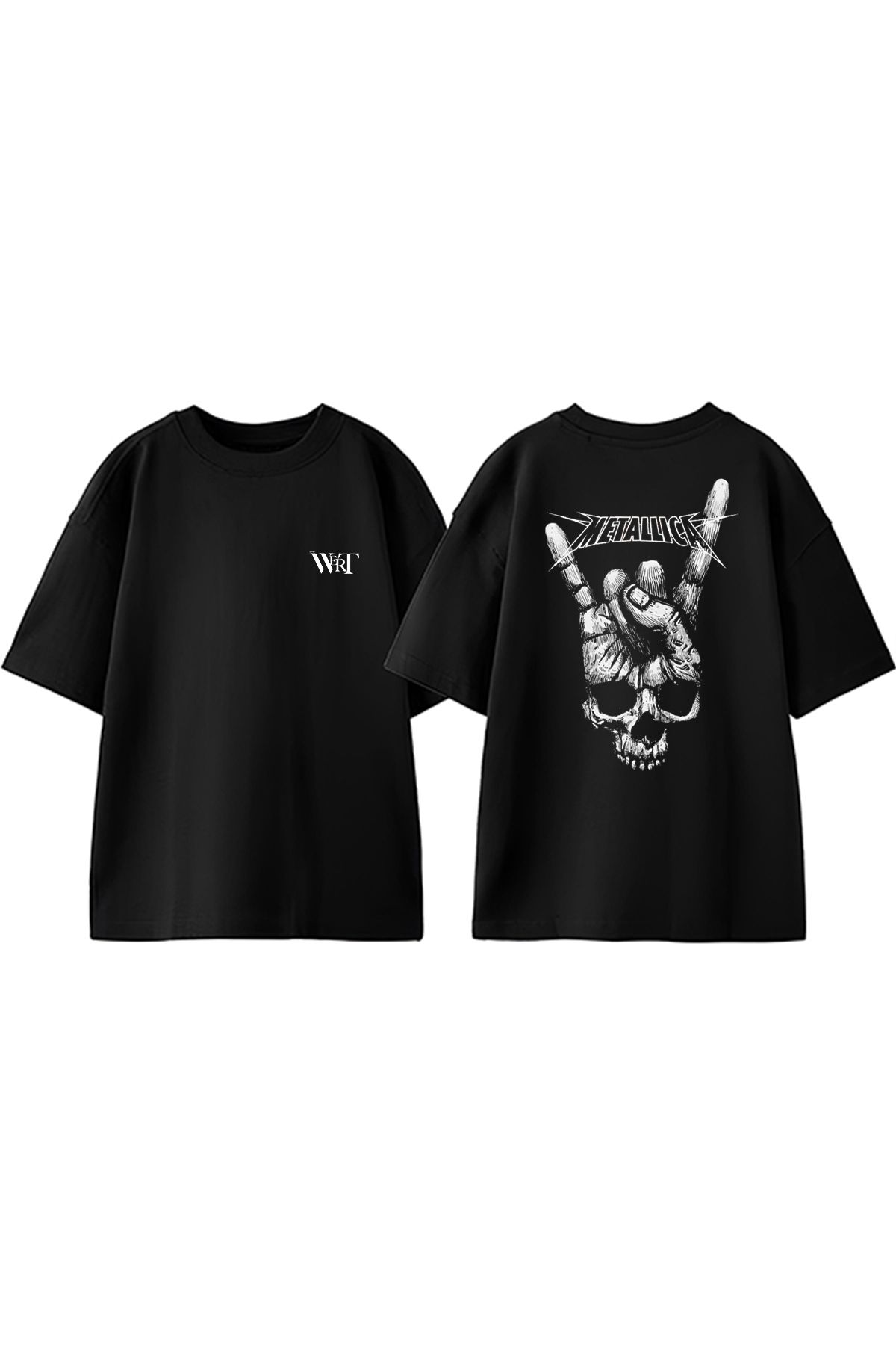 THEWERT Metallica Rock N Roll 2 Tasarım Sırt Baskılı Pamuk Siyah Oversize T-shirt