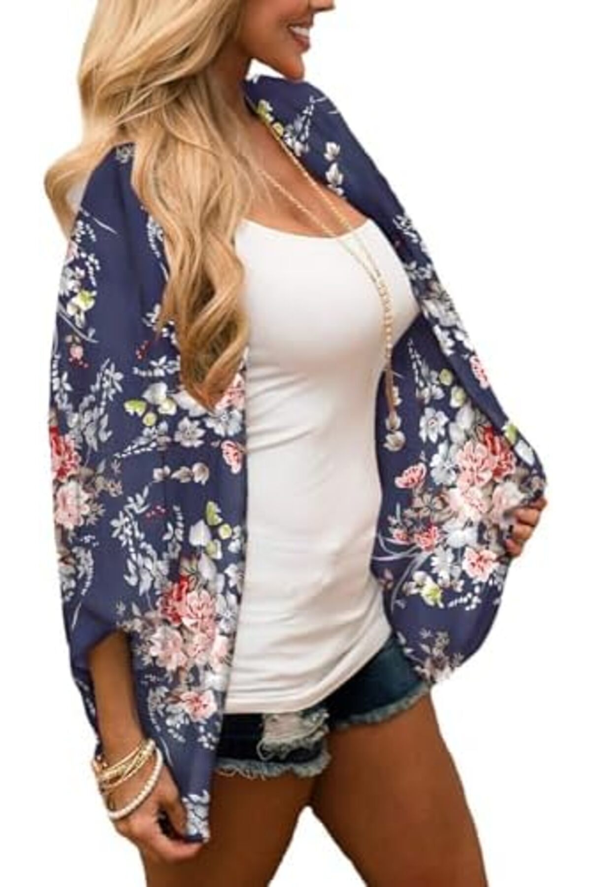 كارديجان كيمونو صيفي طويل فضفاض للنساء بتصميم زهور بوهيمية
