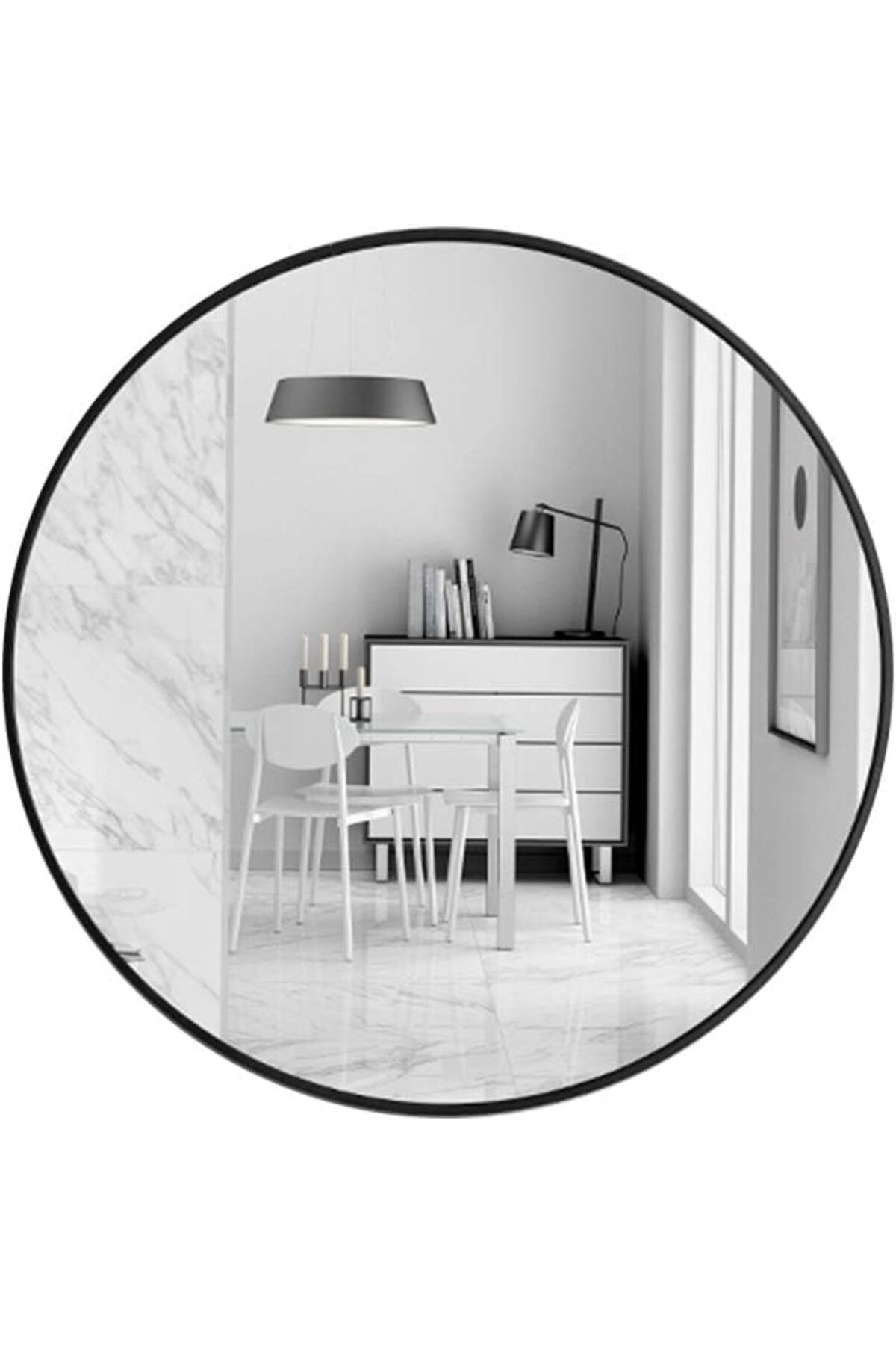 مرآة حائط دائرية للمنزل والحمام بإطار معدني أسود مقاس 40*40 من بونكا