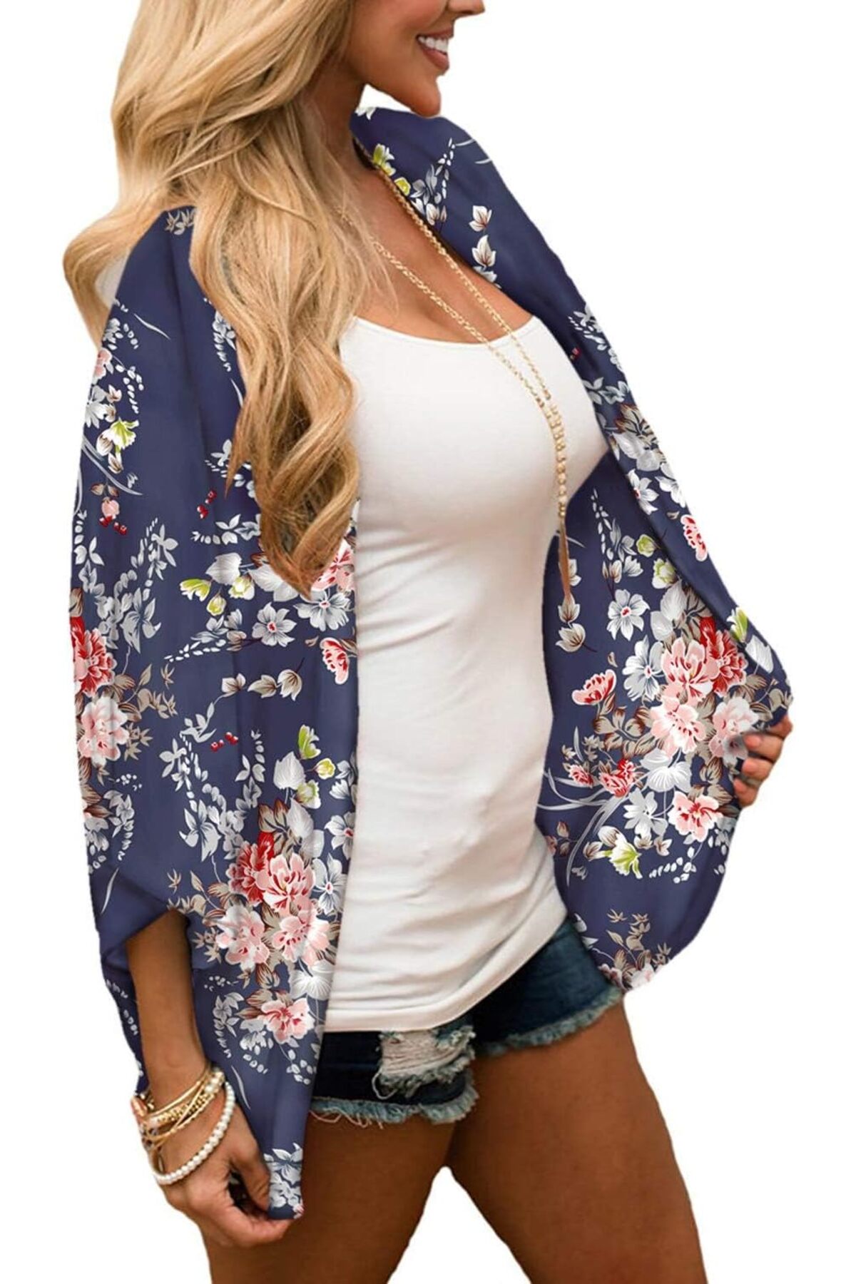 كارديجان كيمونو صيفي طويل فضفاض للنساء بتصميم زهور بوهيمية