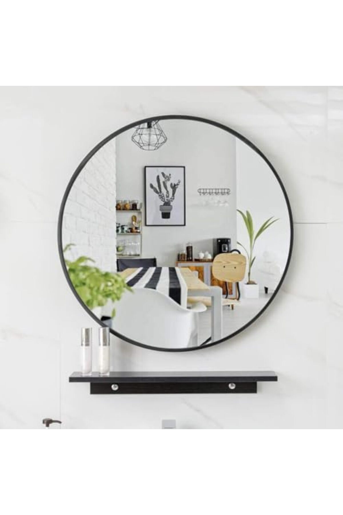 مرآة حائط دائرية للمنزل والحمام بإطار معدني أسود مقاس 40*40 من بونكا