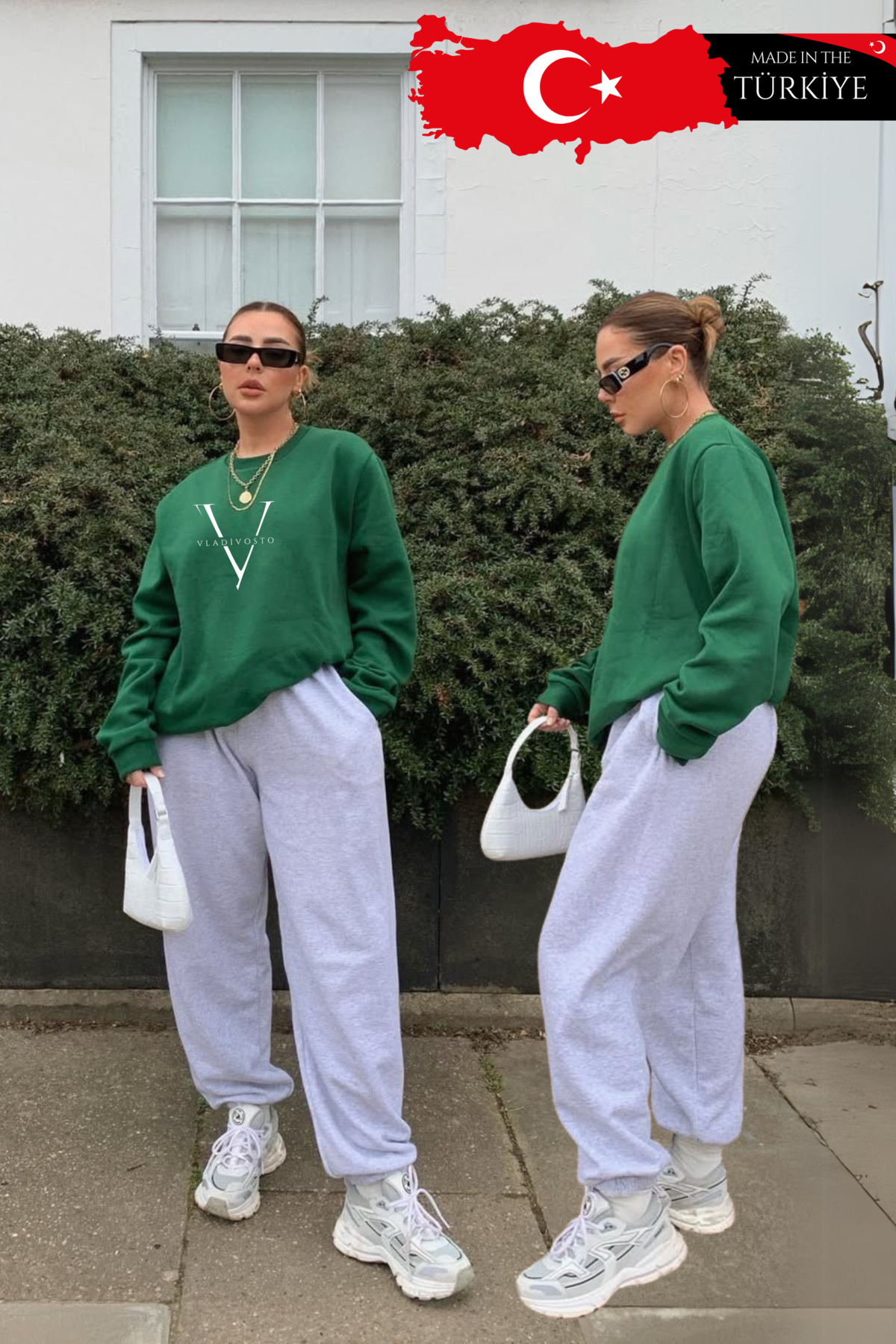 vladivosto Unisex 2 Iplik Kışlık Büyük Beden Bol Kalıp Gri Siyah Kadın Yüksek Bel Baggy Oversize Eşofman Altı görsel 6