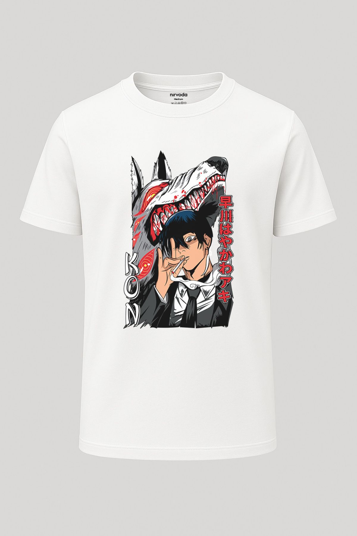 nirvoda Kon Aki Hayakawa Chainsaw Man Printed Loose Fit Crew Deck Tricou Unisex Anime Manga Unisex - L