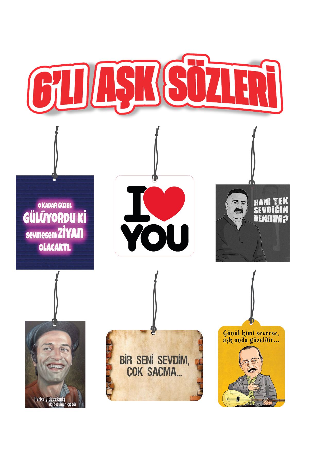 6'lı Aşk Sözleri Ekonomik Oto Kokusu Dikiz Ayna Süsü Torpido Ve Oto Aksesuarı