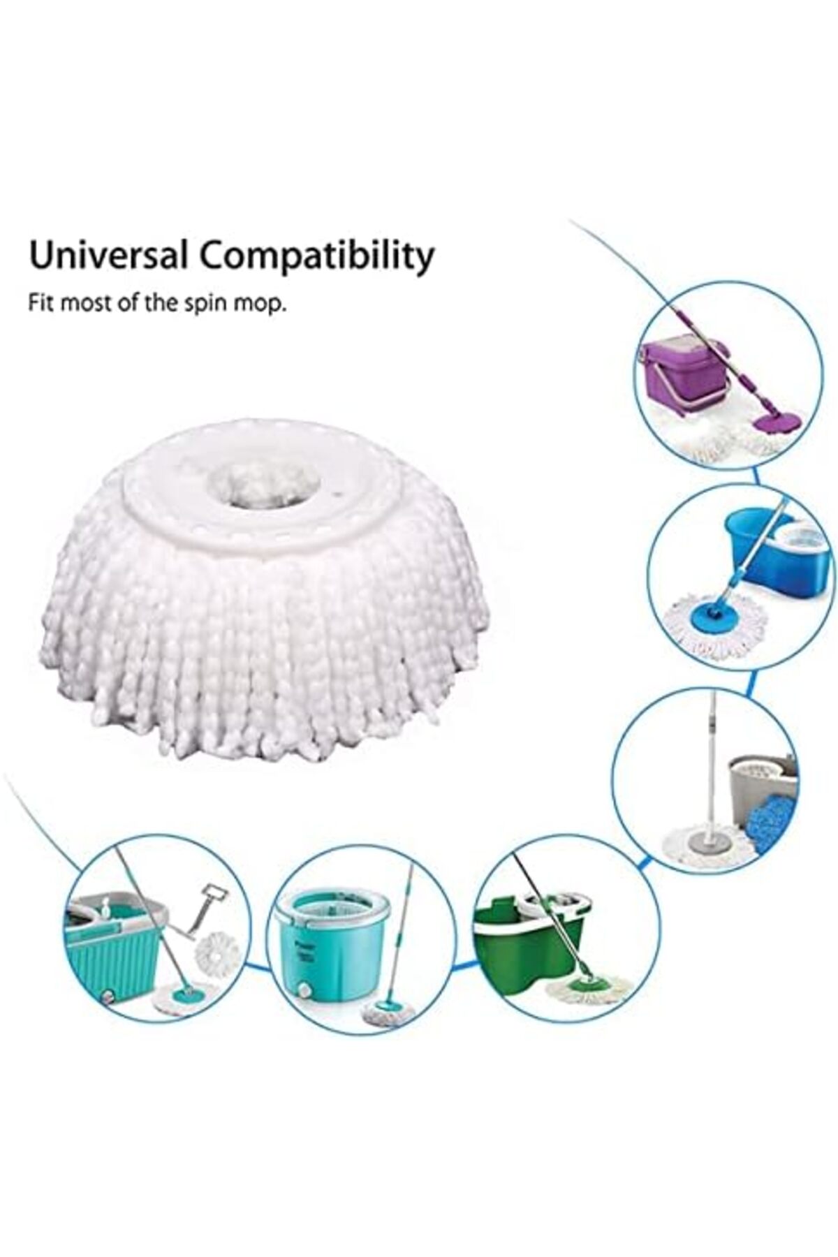 مجموعة من 5 رؤوس استبدال ممسحة دوارة، مصنوعة من الألياف الدقيقة، شكل دائري، مقاس قياسي عالمي 360 درجة