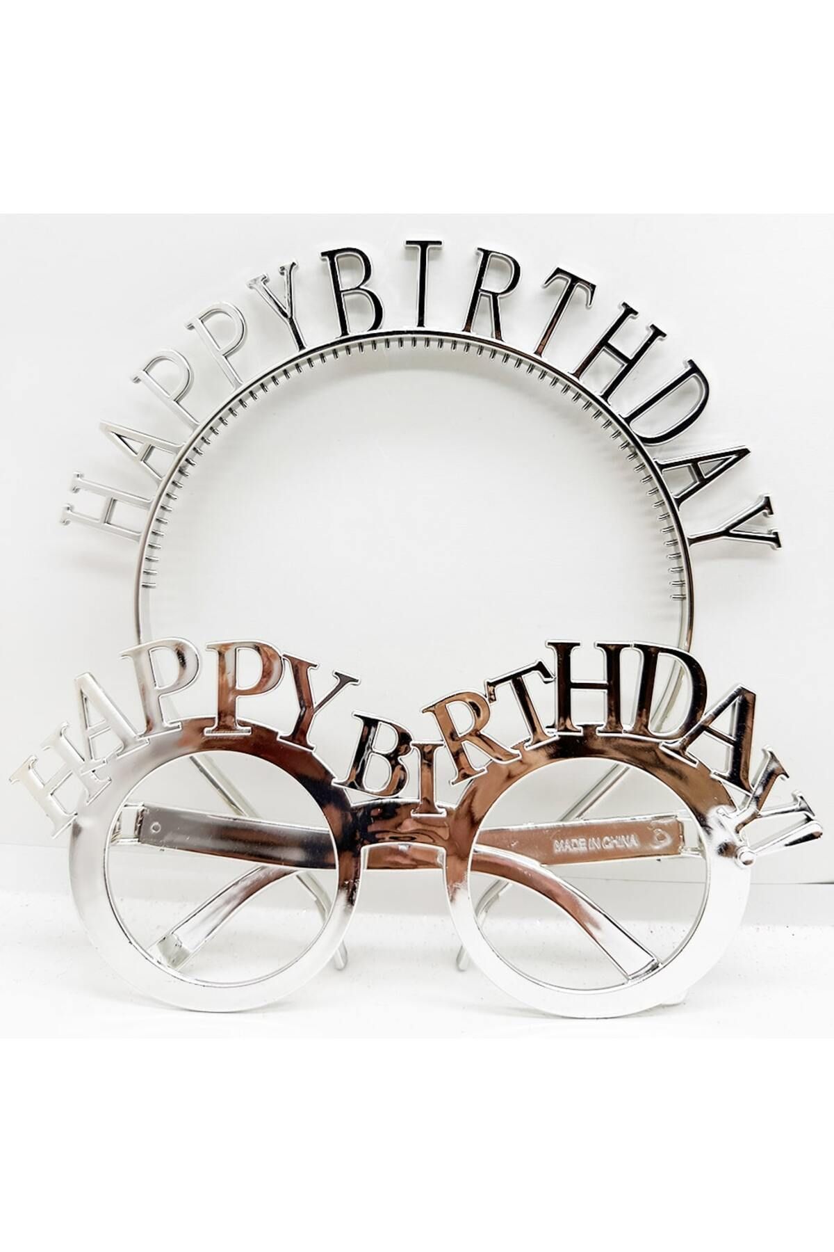 BirdoluSepet Happy Birthday Taç ve Gözlük Seti Gümüş Renk