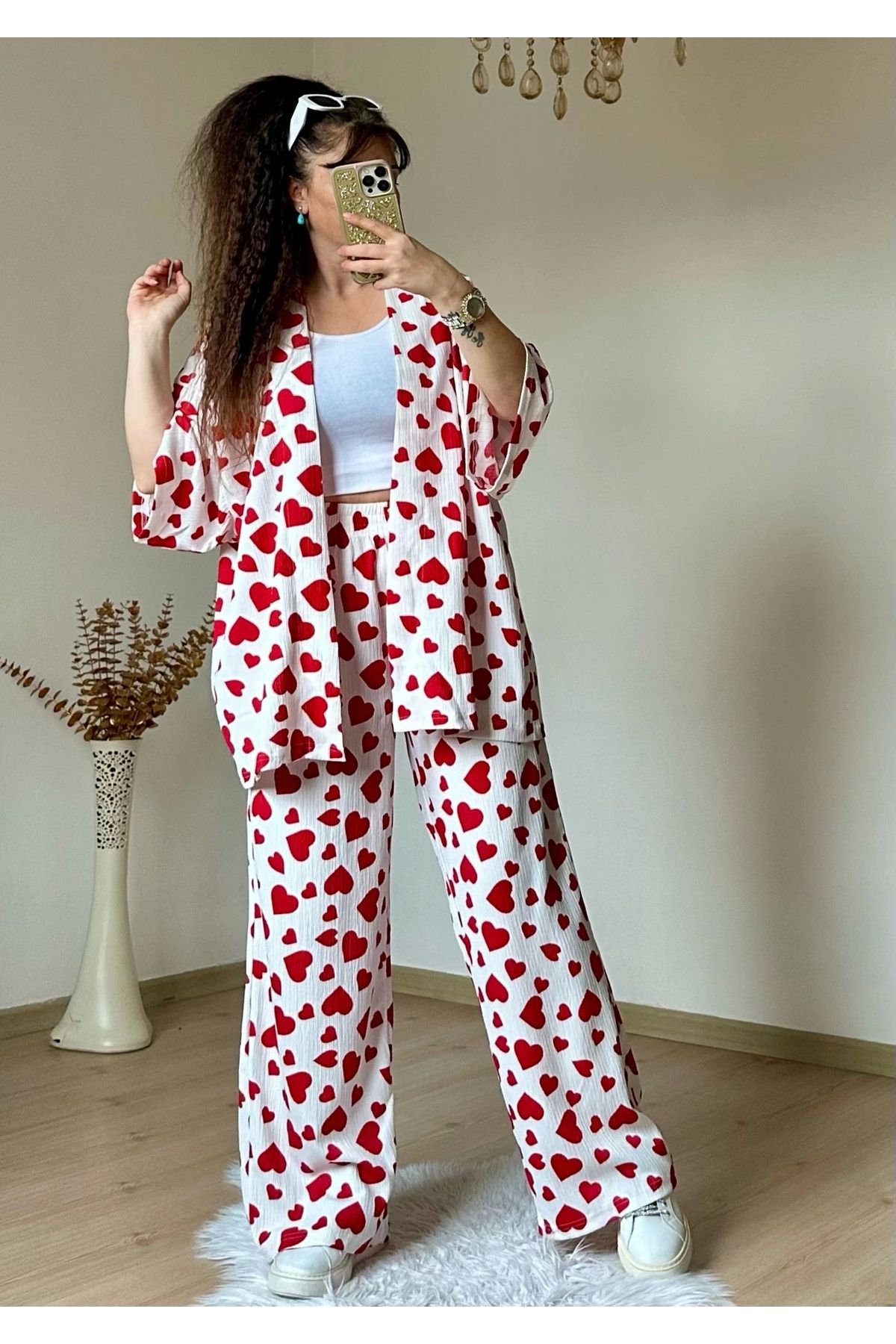 AZRA BUTİK Kalplı Kimono takım