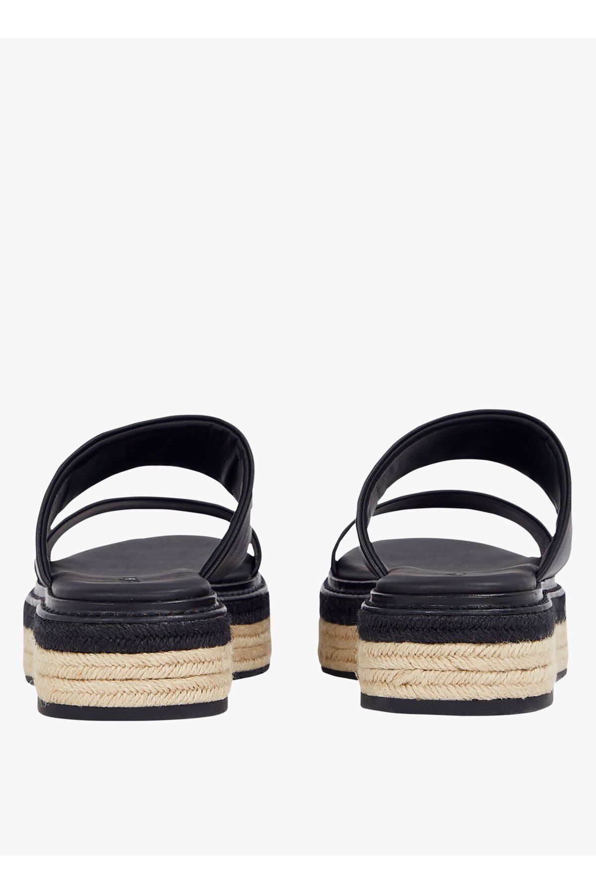 Calvin Klein-Women's Thick Heel Straw Heel Double Strap Comfortable Black Slippers Hw0Hw02374-Beh 4