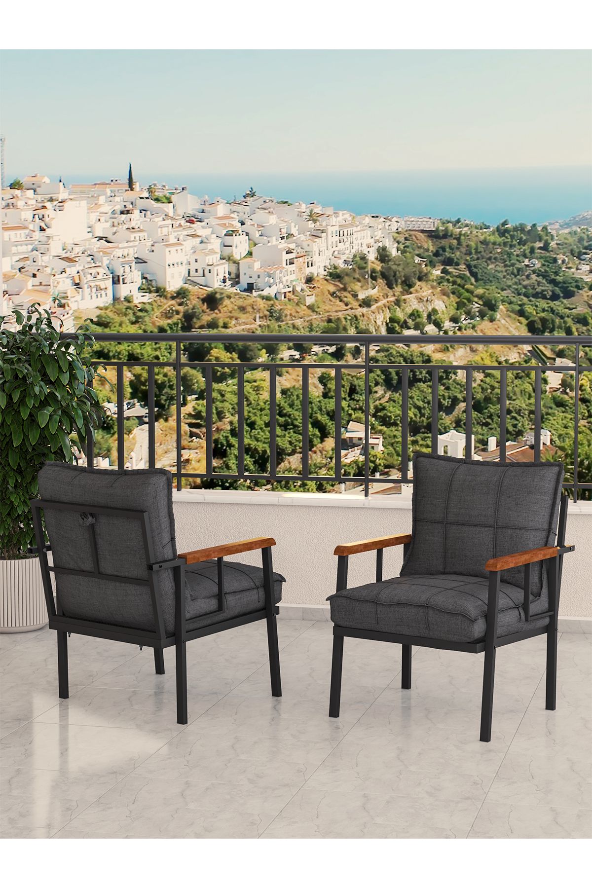 Mygusi Modern Balkon, Bahçe, Cafe, Metal Koltuk, Kanepe Tekli - Koyu Gri