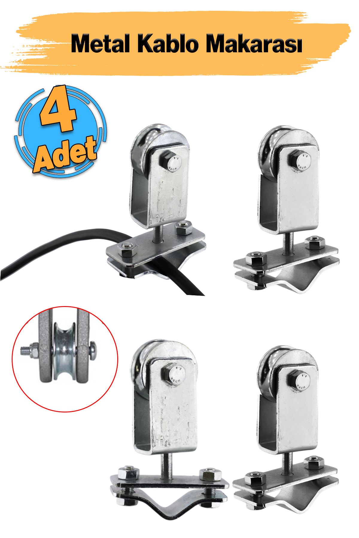 Badem10 Metal Kablo Makarası ( 4 Adet ) Kablo Taşıyıcı Dolaşma Önleyici Seyyar Taşıma 360° Derece Dönerli