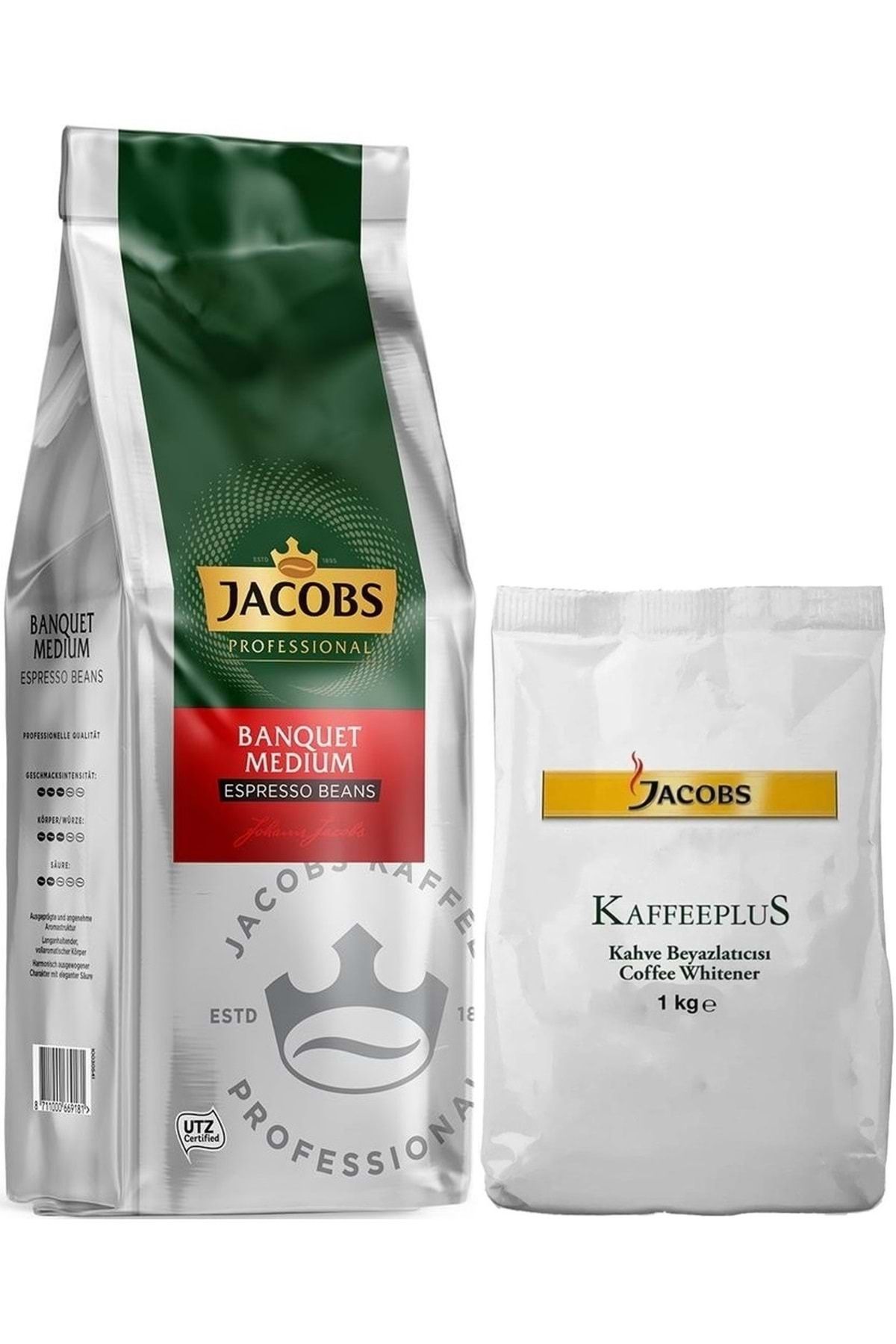 Jacobs Medium Çekirdek Kahve 1kg (ESPRESSO BEANS) & Kaffeeplus Süt Tozu 1kg (KARMA 2 Lİ SET)