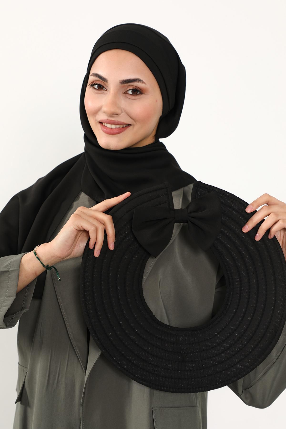Aisha's Design-عمامة شال كريب عملية مع قبعة فيونكة خلفية قابلة للإزالة، SS-9 3
