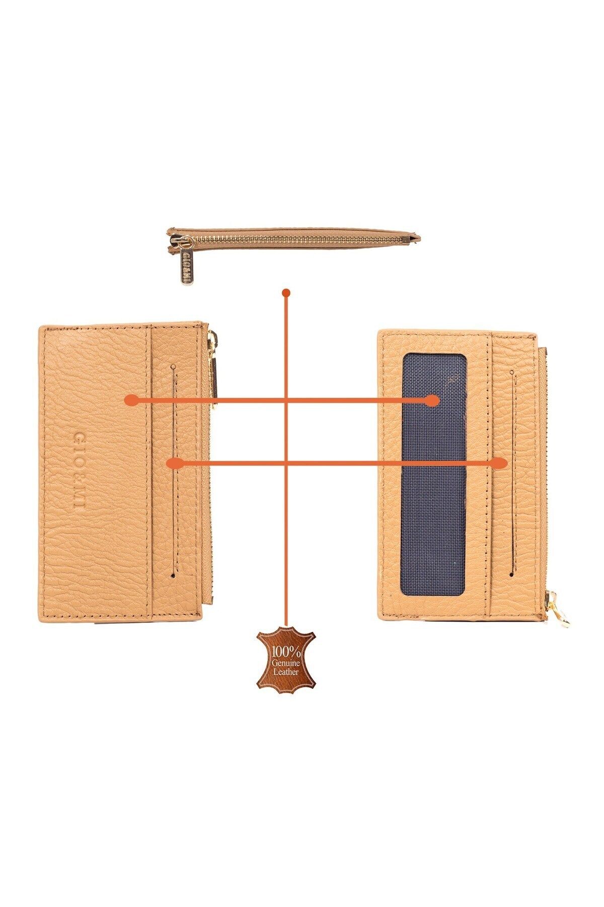 gio&mi-Davin Genuine Leather Men's Orange Card Holder Wallet with Coin Compartment and Zipper 5