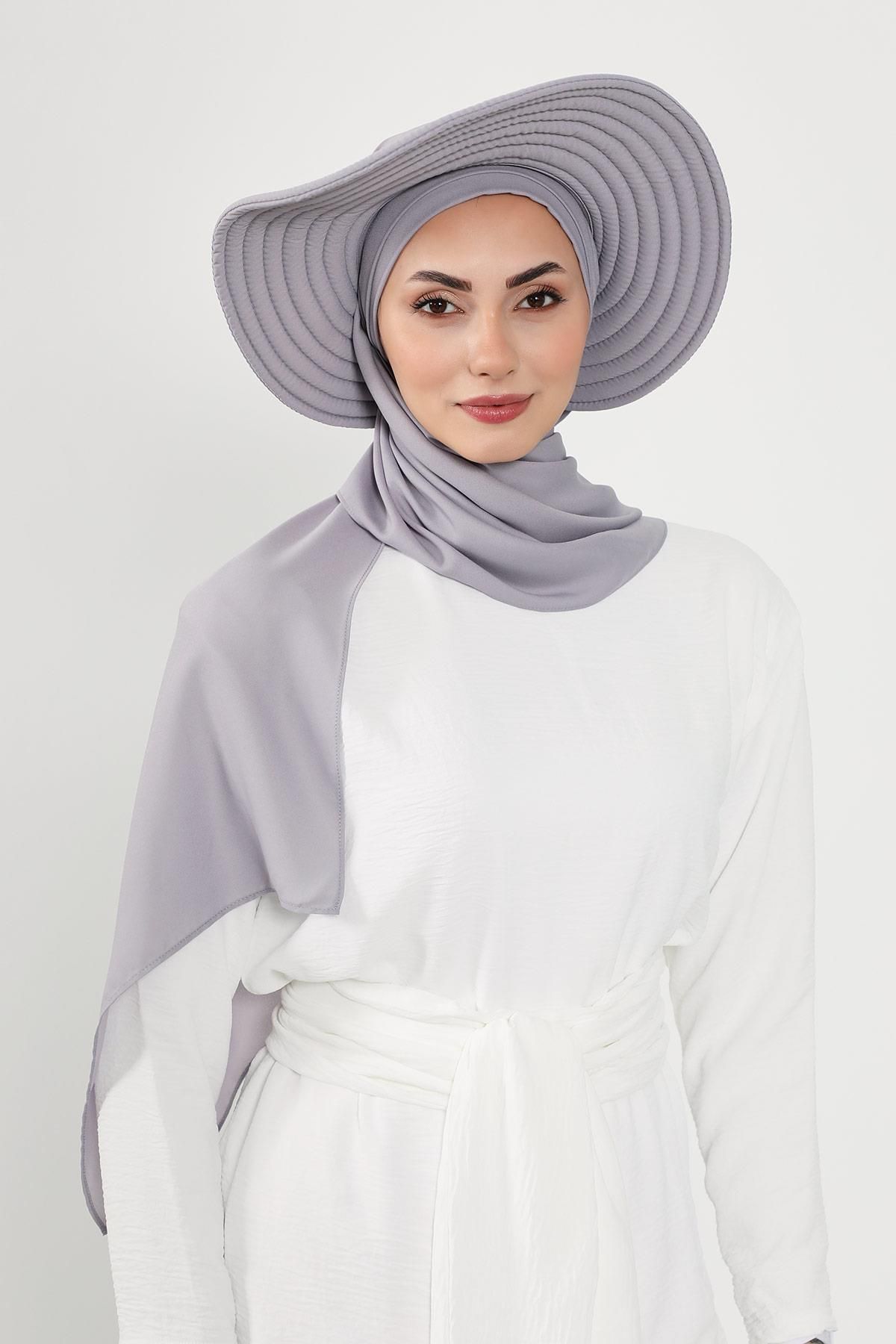 Aisha's Design-عمامة شال كريب عملية مع قبعة فيونكة خلفية قابلة للإزالة، SS-9 7