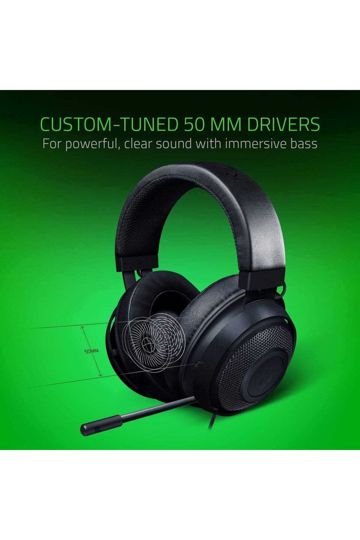 RAZER-Kraken PS5/PS4/Xbox Oyun Kulaklığı - Soğutucu Jel Kulak Yastıkları, 50mm Sürücü, Siyah 5