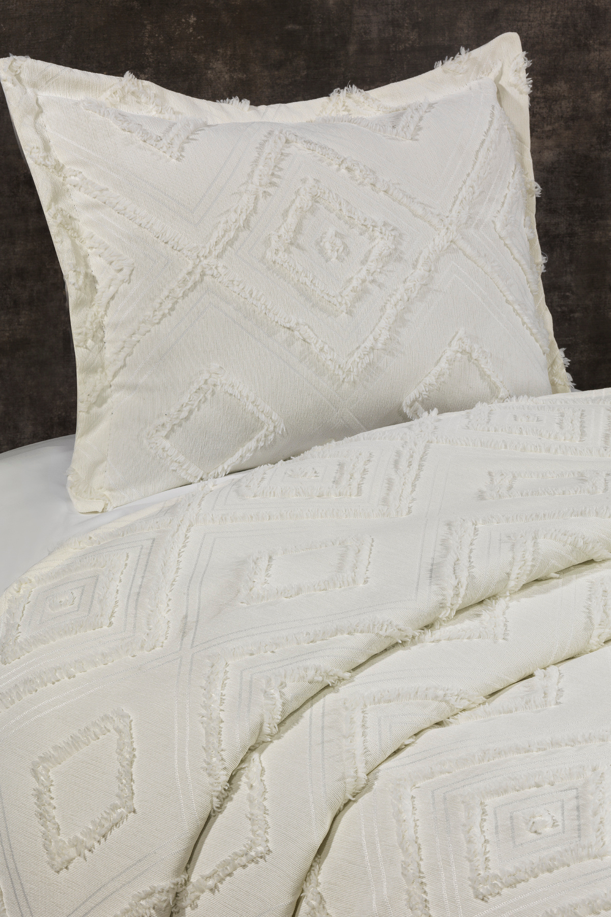 CANDAN ÇEYİZ-Nordic Single Bedspread 180X250 and 1 Pillow Ecru 4
