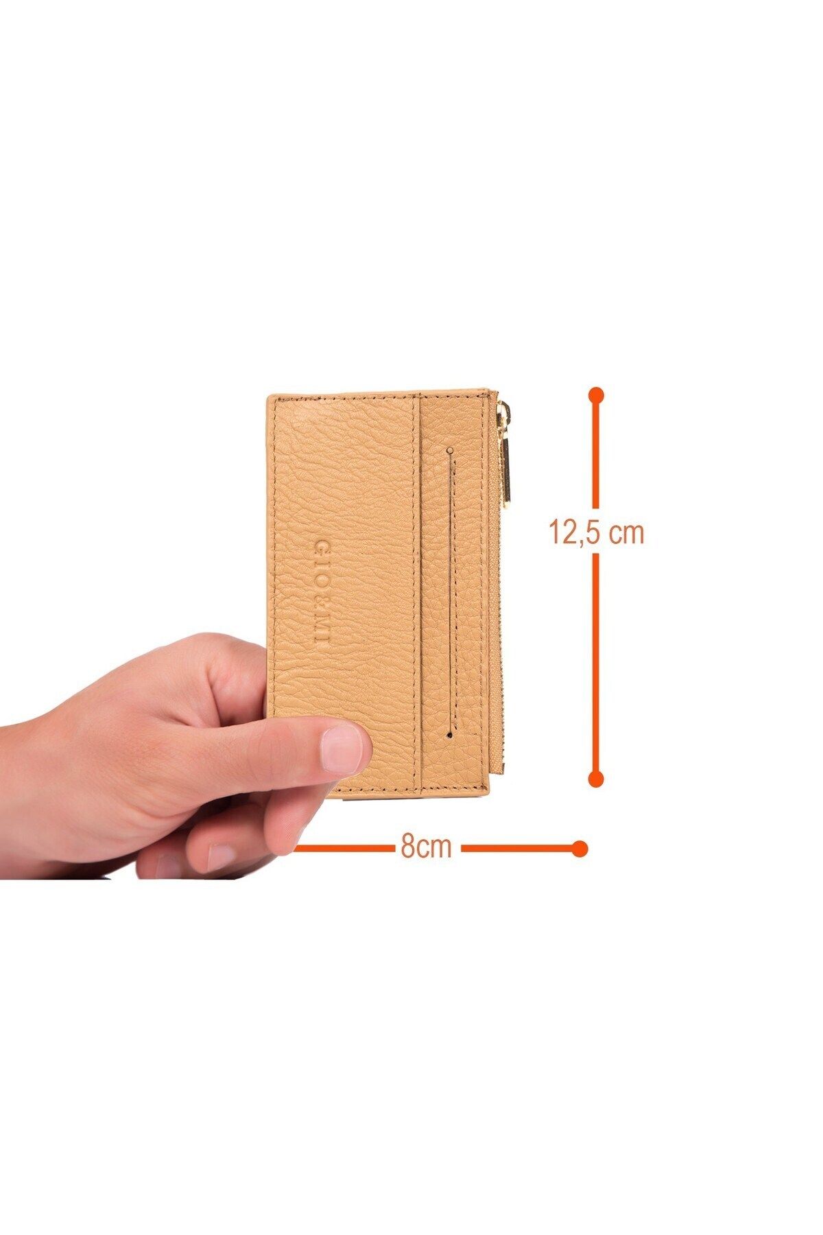 gio&mi-Davin Genuine Leather Men's Orange Card Holder Wallet with Coin Compartment and Zipper 4