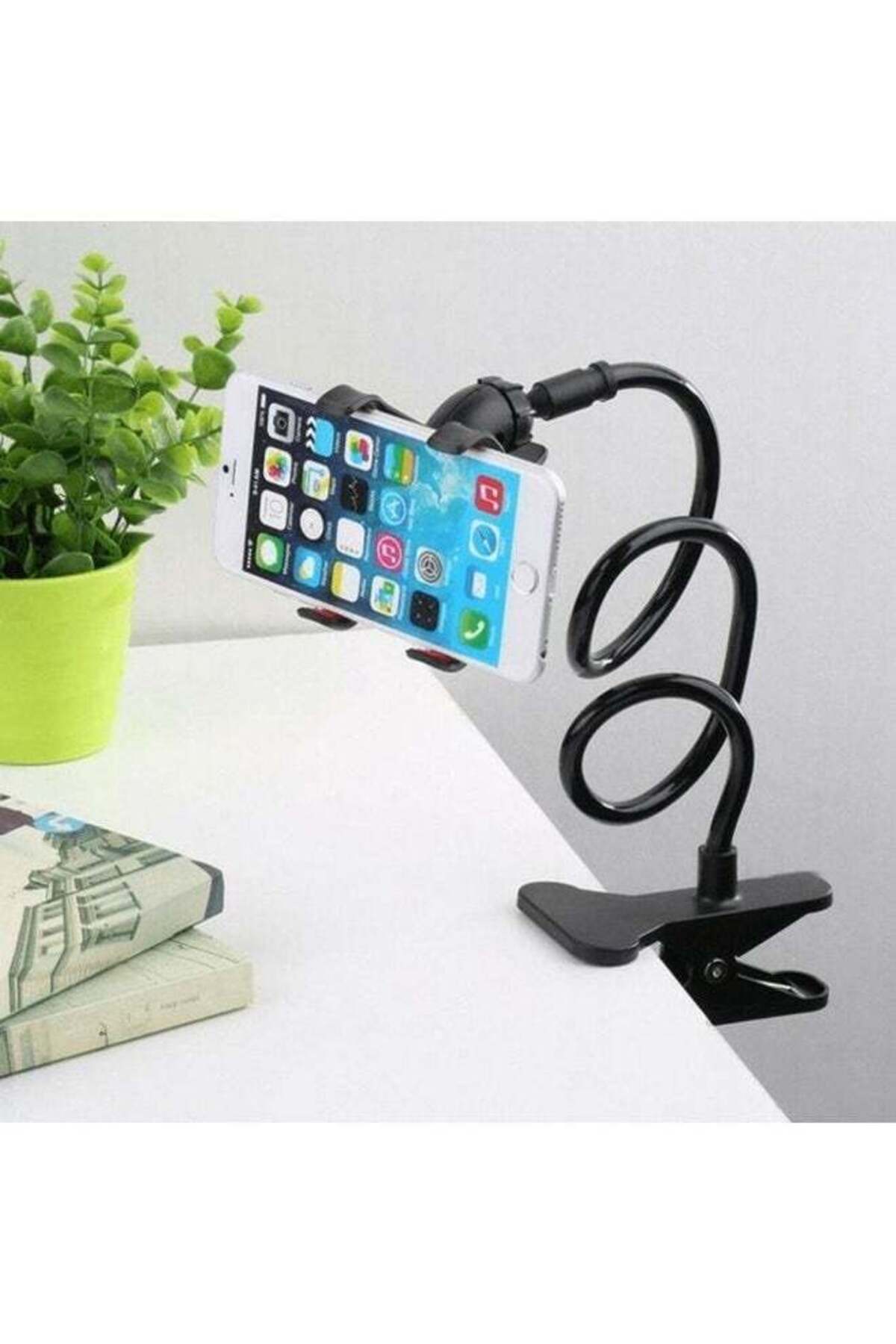 حامل هاتف محمول عالمي مرن يدور 360 درجة بذراع طويلة - أسود