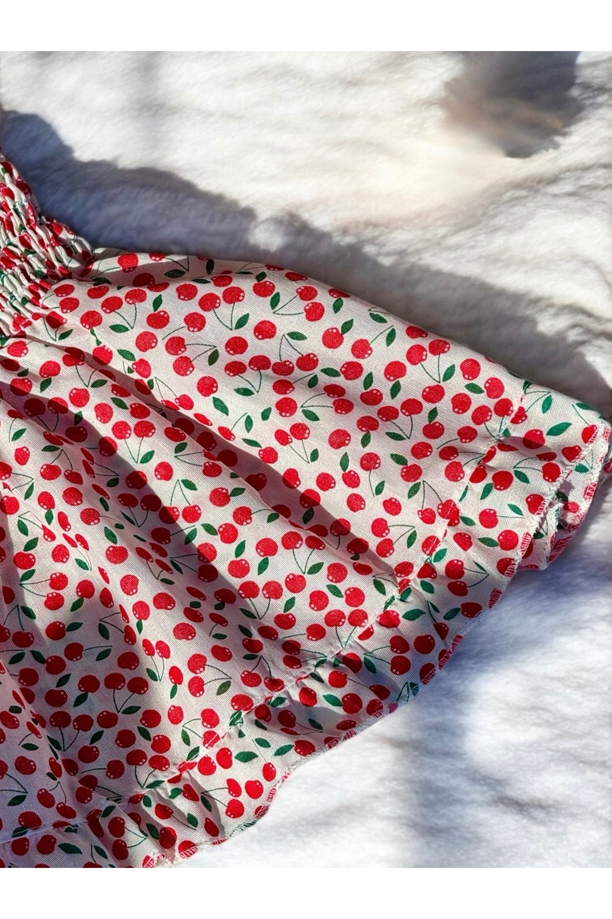 eradkids KIZ ÇOCUK ELBİSE Yeni Sezon Kiraz detaylı Fırfır yazlık elbise askılı/ Kız bebek elbise fotoğrafı 4 (önizleme)