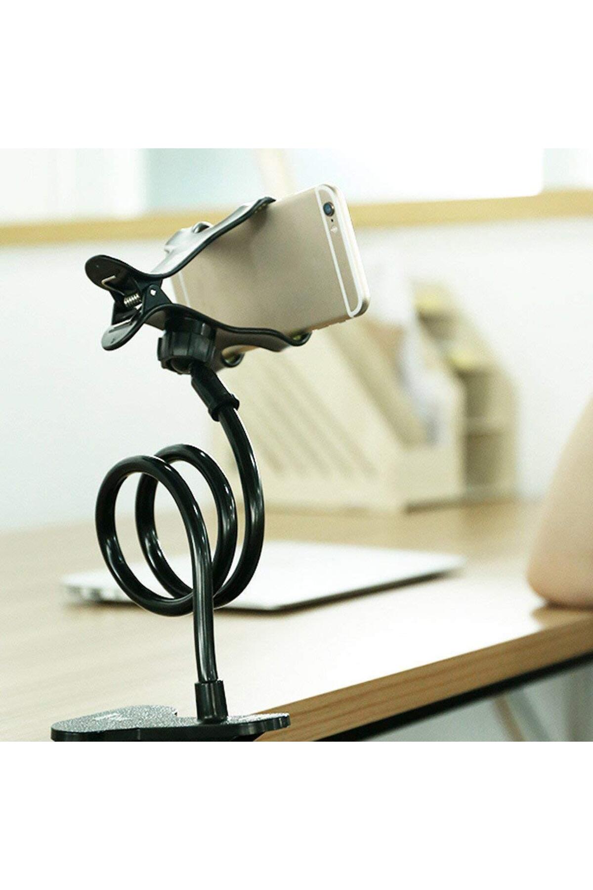 حامل هاتف محمول عالمي مرن يدور 360 درجة بذراع طويلة - أسود