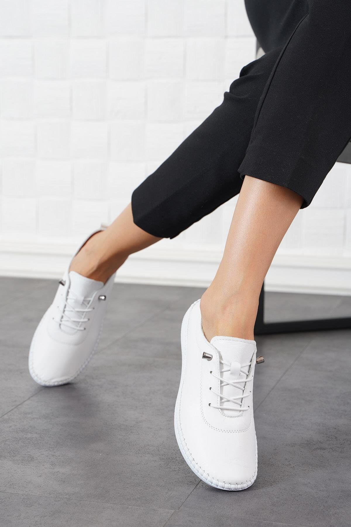 Moda Pie-Pantofi de damă din piele naturală cu talpă Negade, piele albă 5