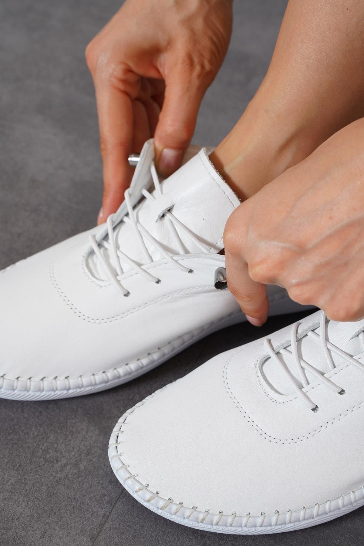Moda Pie-Pantofi de damă din piele naturală cu talpă Negade, piele albă 2