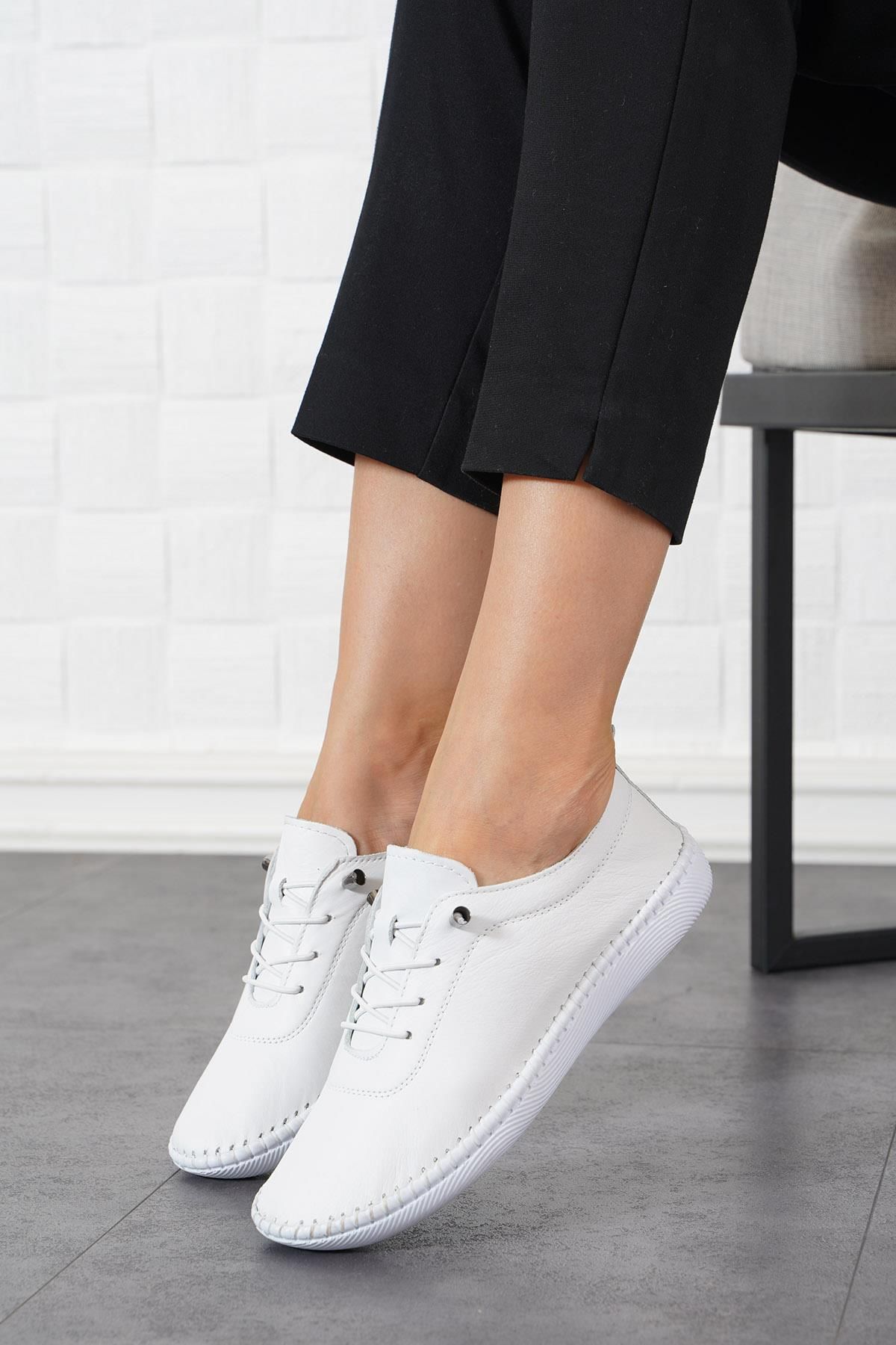 Moda Pie-Pantofi de damă din piele naturală cu talpă Negade, piele albă 3