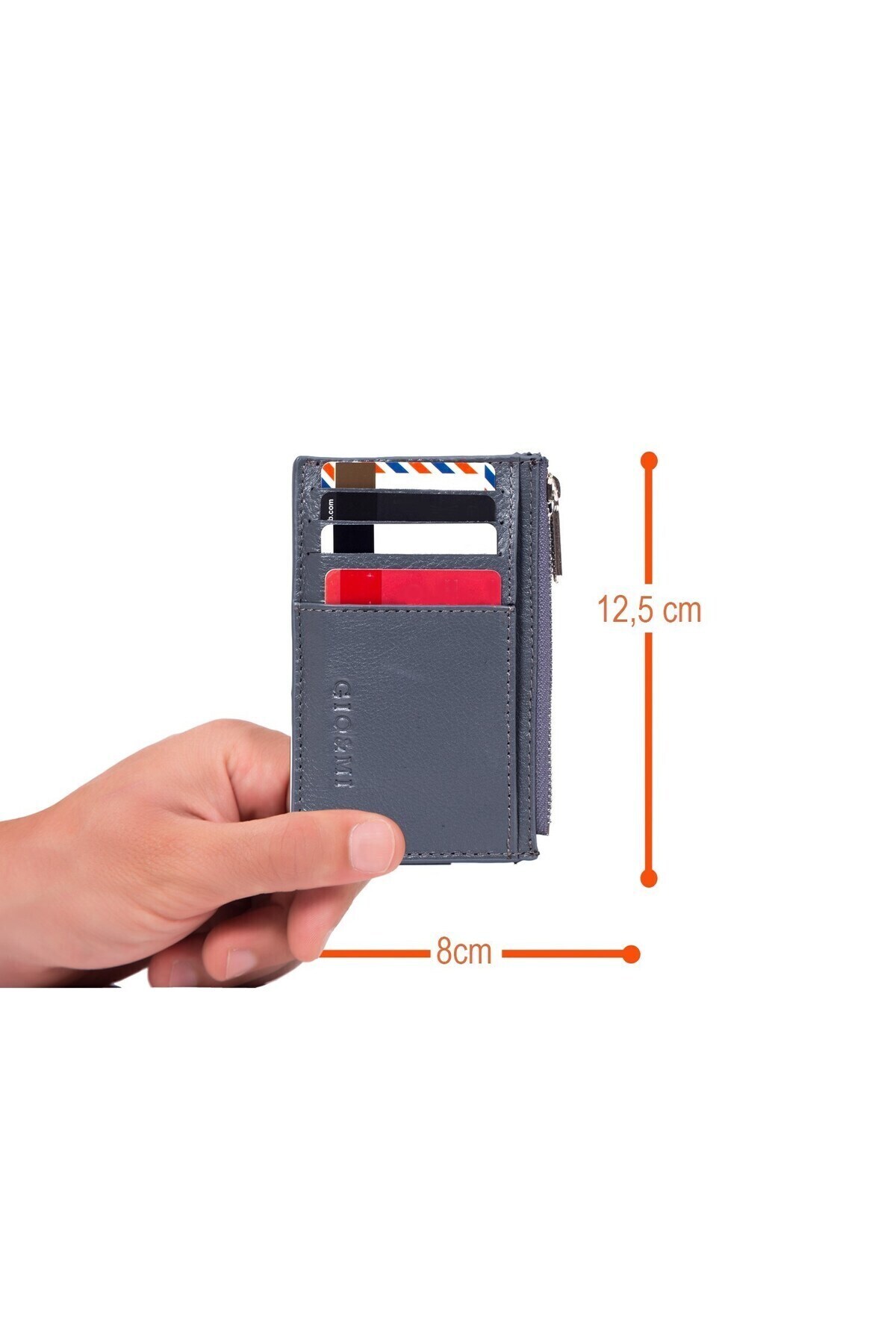 gio&mi-Glorya Genuine Leather Women's Gray Card Holder Wallet with Coin Compartment Zipper 5