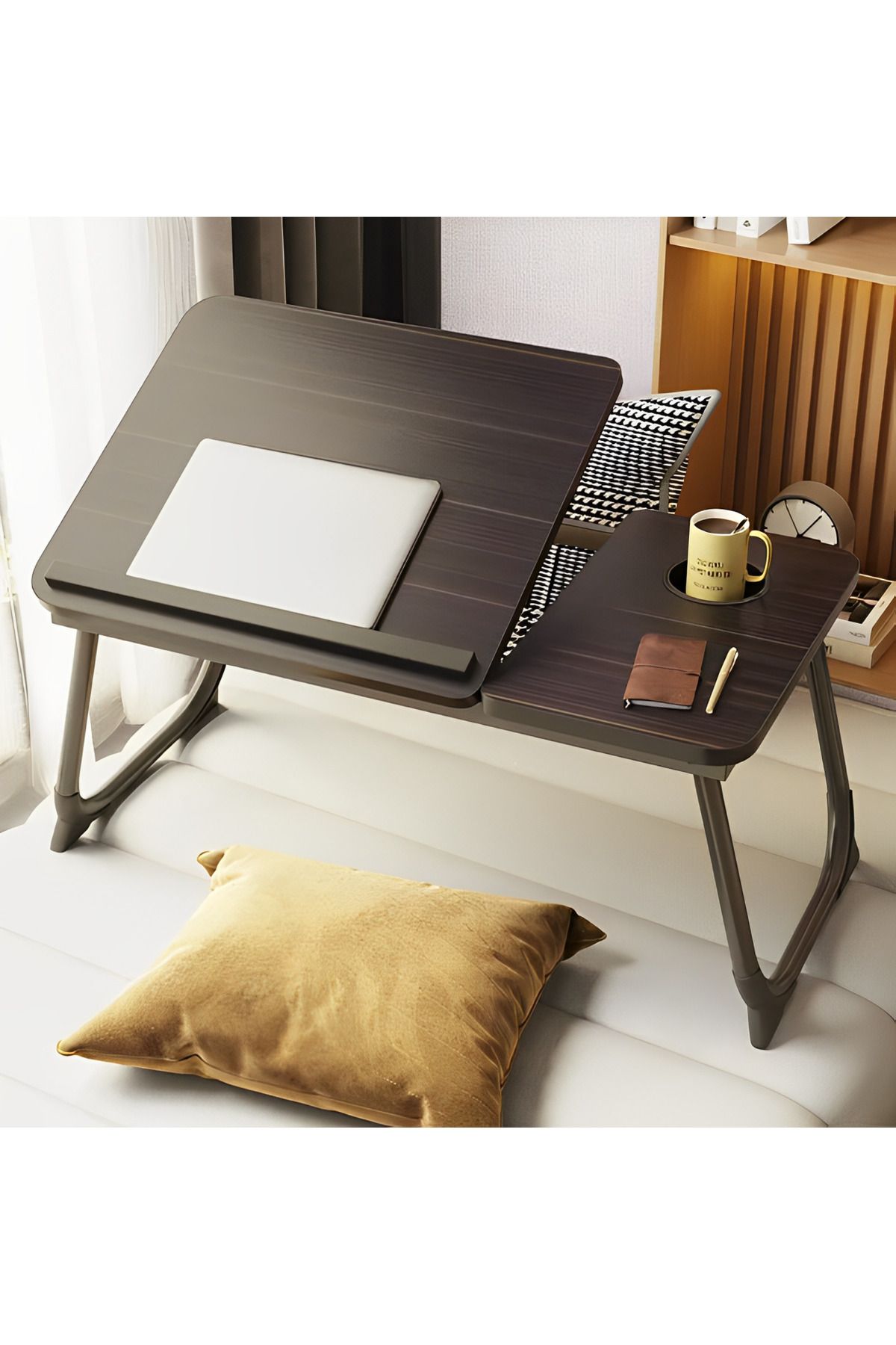 Herum Masa Laptop Mdf, Cu Suport Pentru Pahare, Inclinare Reglabila, Neagra, 60 X 32 X 25 Cm - One Size