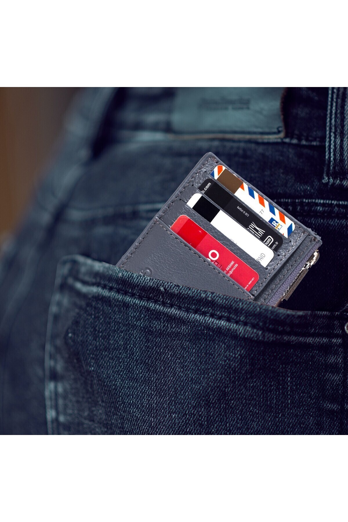 gio&mi-Glorya Genuine Leather Women's Gray Card Holder Wallet with Coin Compartment Zipper 8