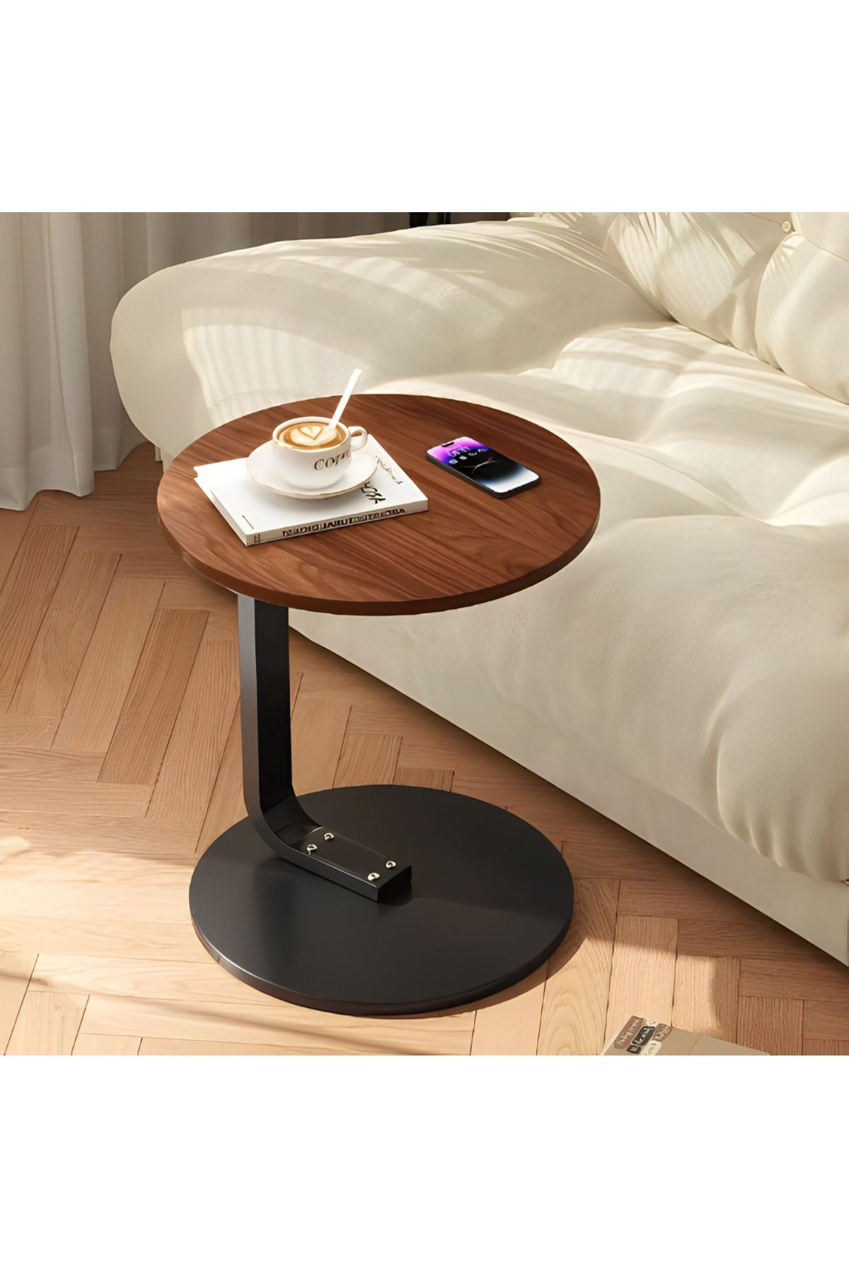 Herum Masuta De Cafea Rotunda, Blat Mdf, Pentru Living, Maro/negru, 50 X 60 Cm - One Size