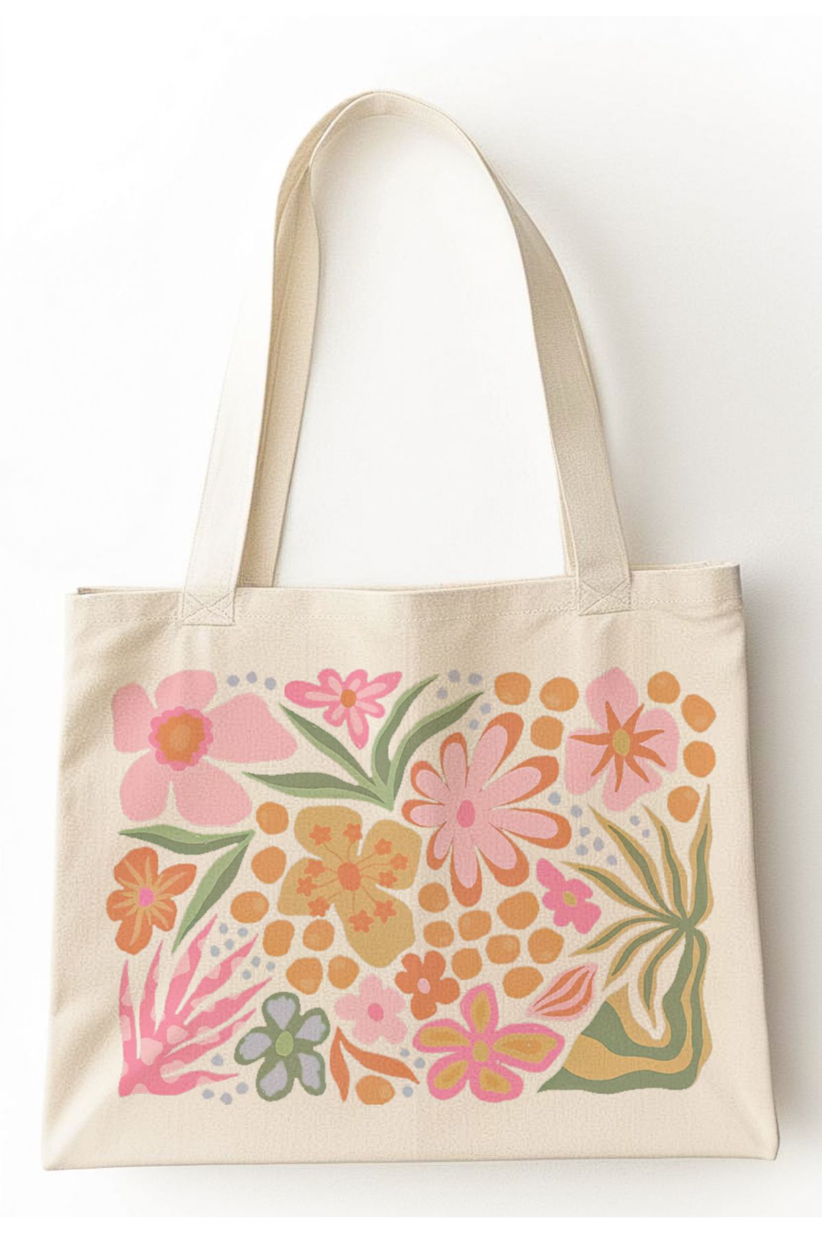 Mrey-Floral Printed Canvas Tote Bag, Floral, Gusseted, Tote Bag, Suitable for Daily and Beach Use 2